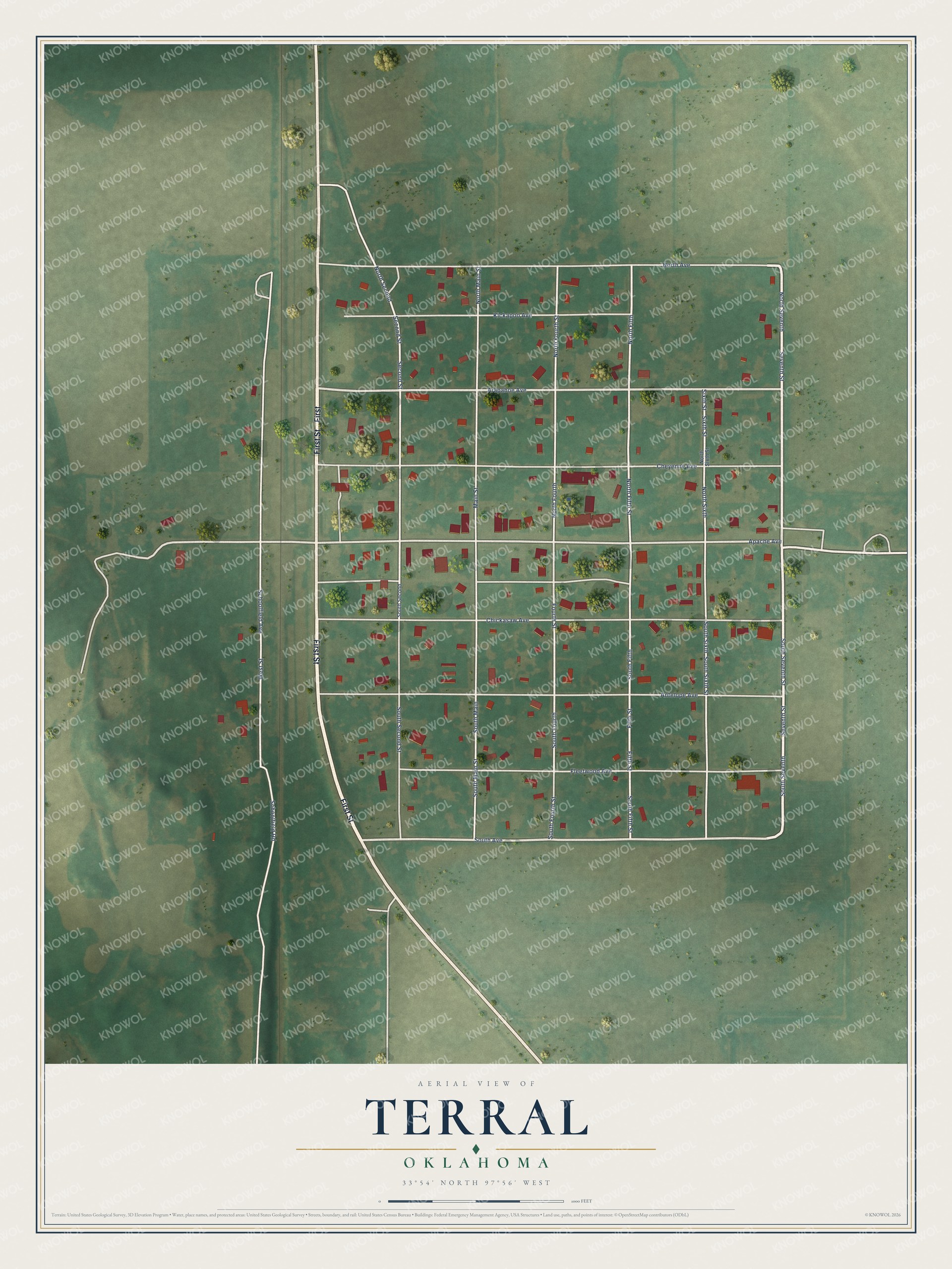 Watermarked full-map preview of Terral, Oklahoma
