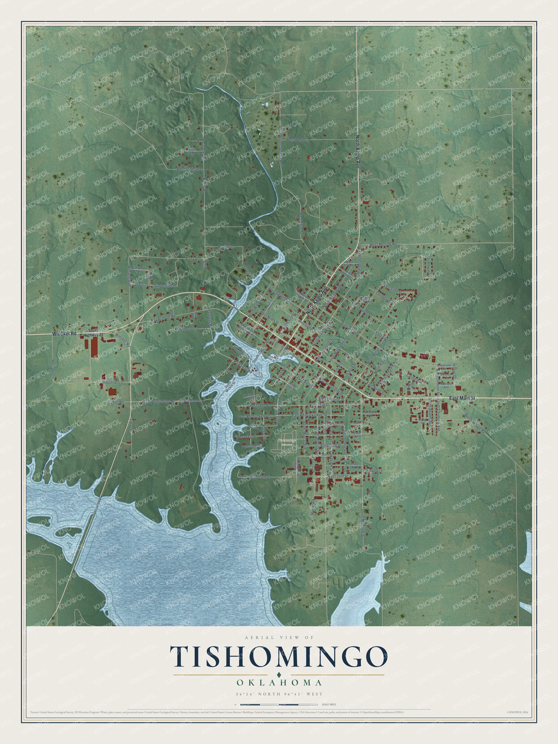 Watermarked full-map preview of Tishomingo, Oklahoma