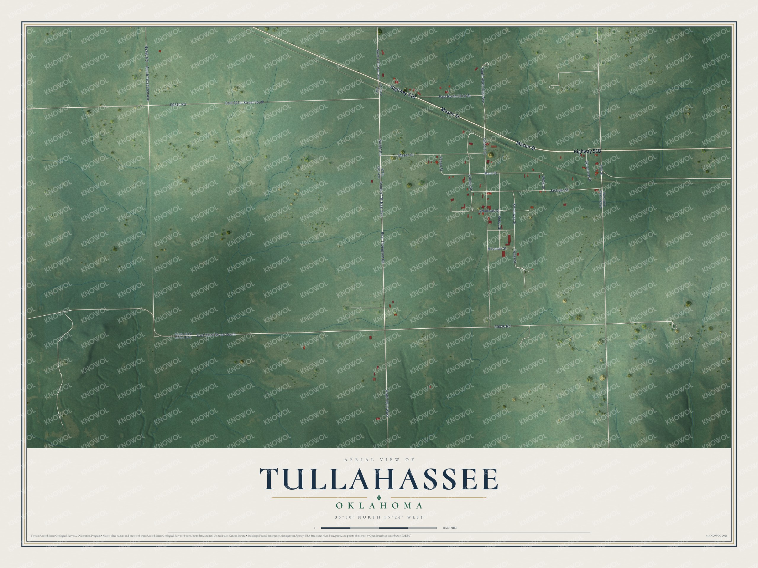 Watermarked full-map preview of Tullahassee, Oklahoma
