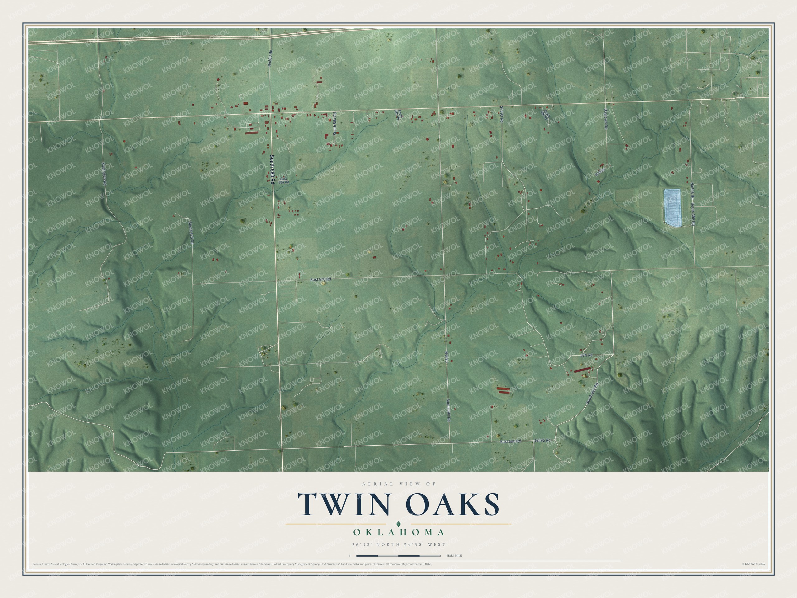 Watermarked full-map preview of Twin Oaks, Oklahoma