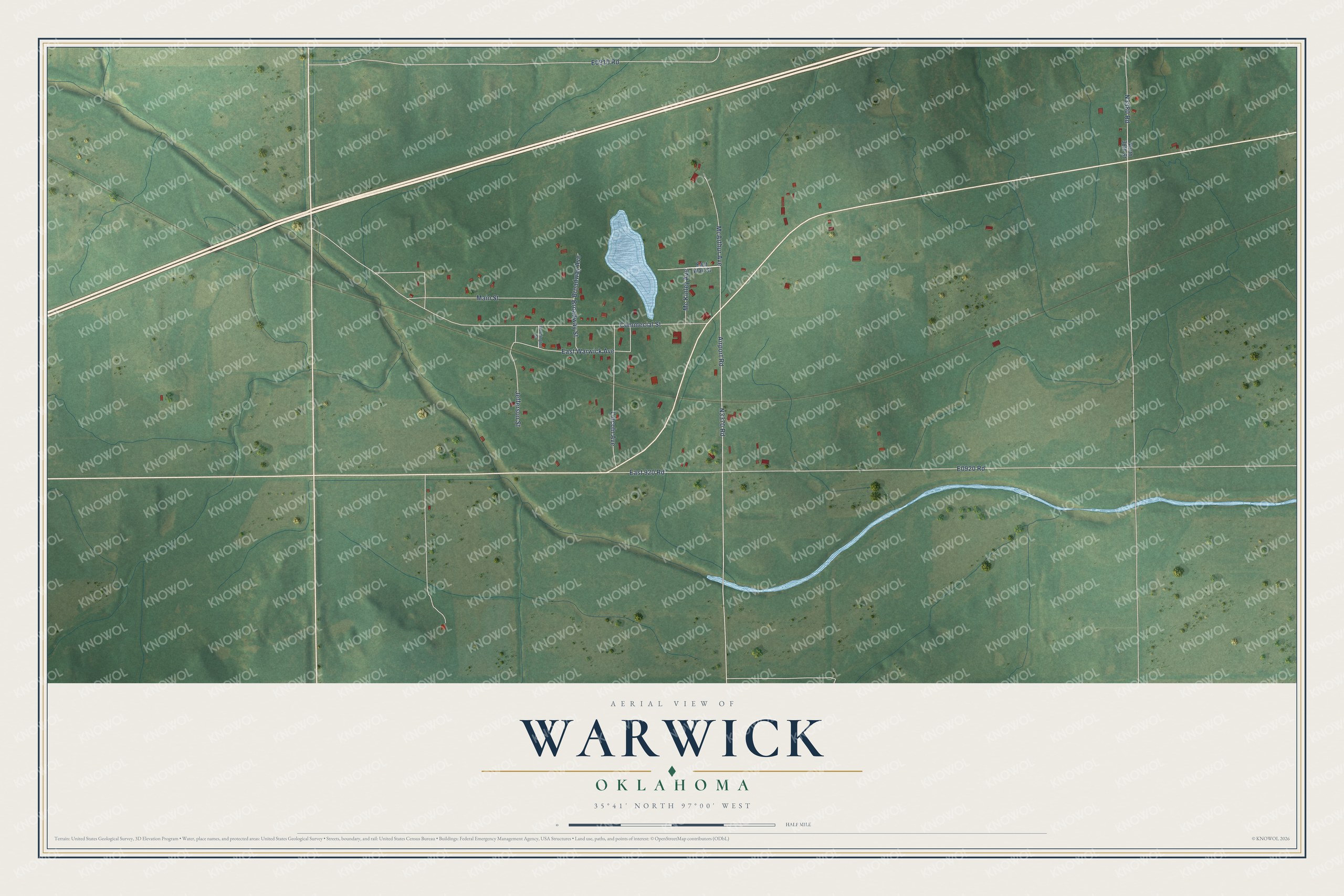 Watermarked full-map preview of Warwick, Oklahoma