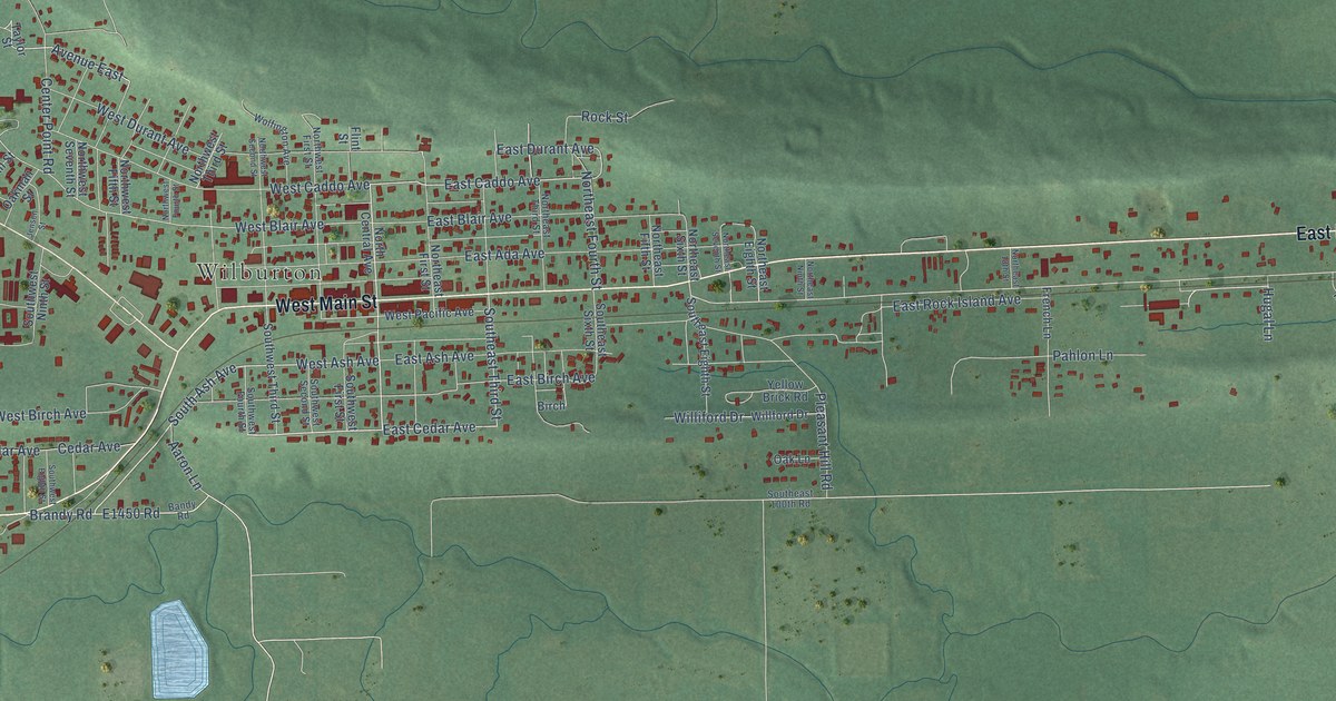 Map of Wilburton, Oklahoma in 2026