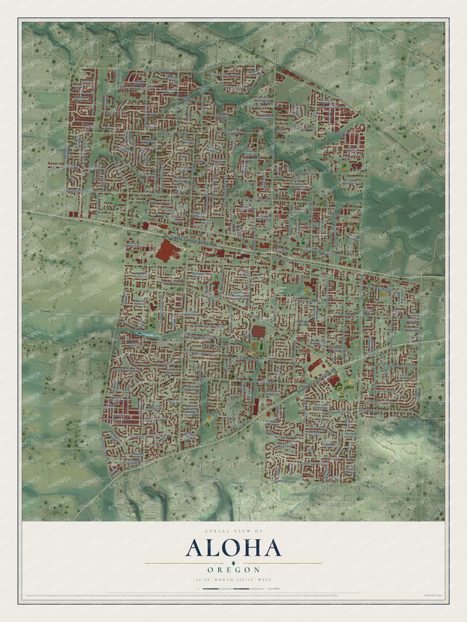 Watermarked full-map preview of Aloha, Oregon