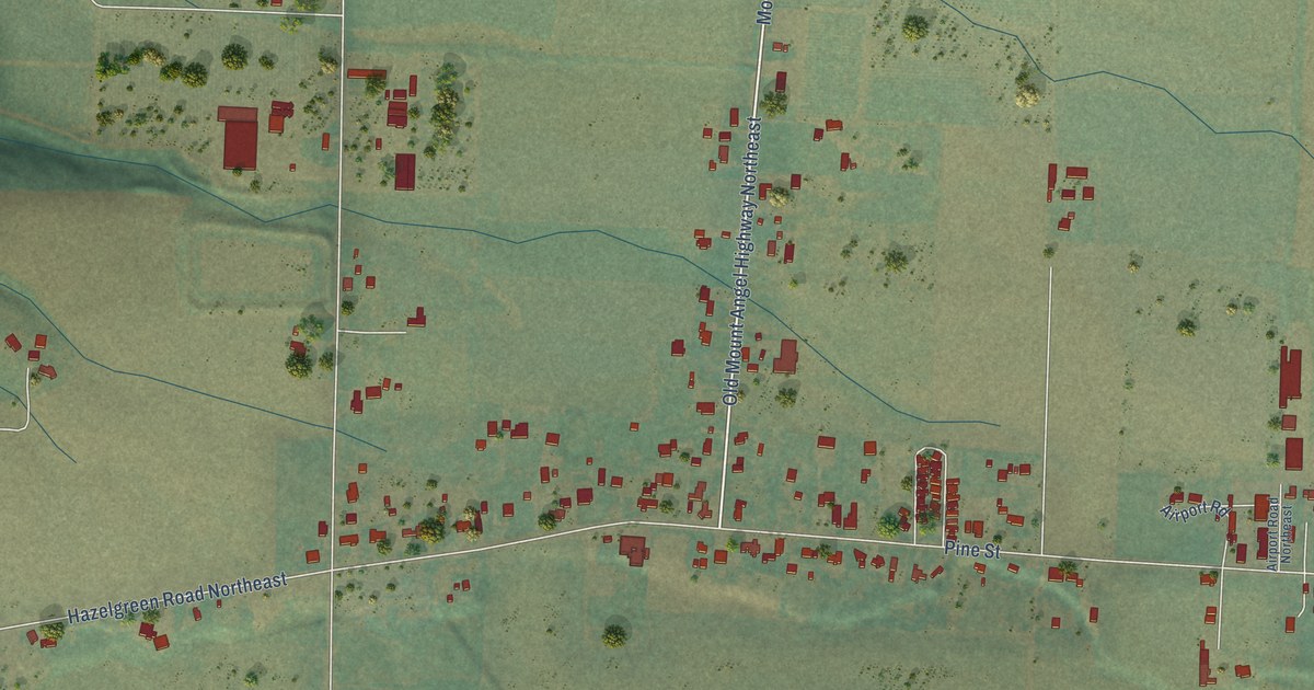 Close-up of streets and buildings in Bethany, Marion County, Oregon