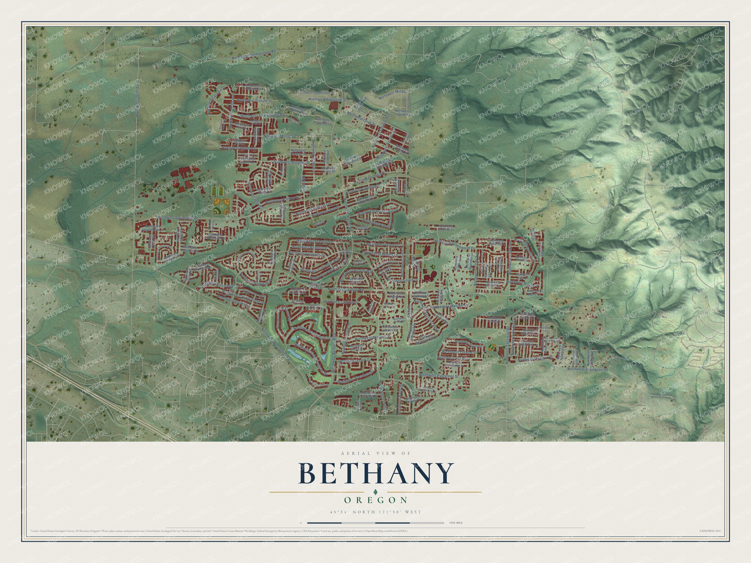 Watermarked full-map preview of Bethany, Oregon