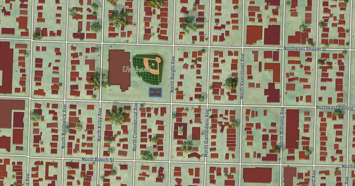 Close-up of streets and buildings in Boise, Oregon
