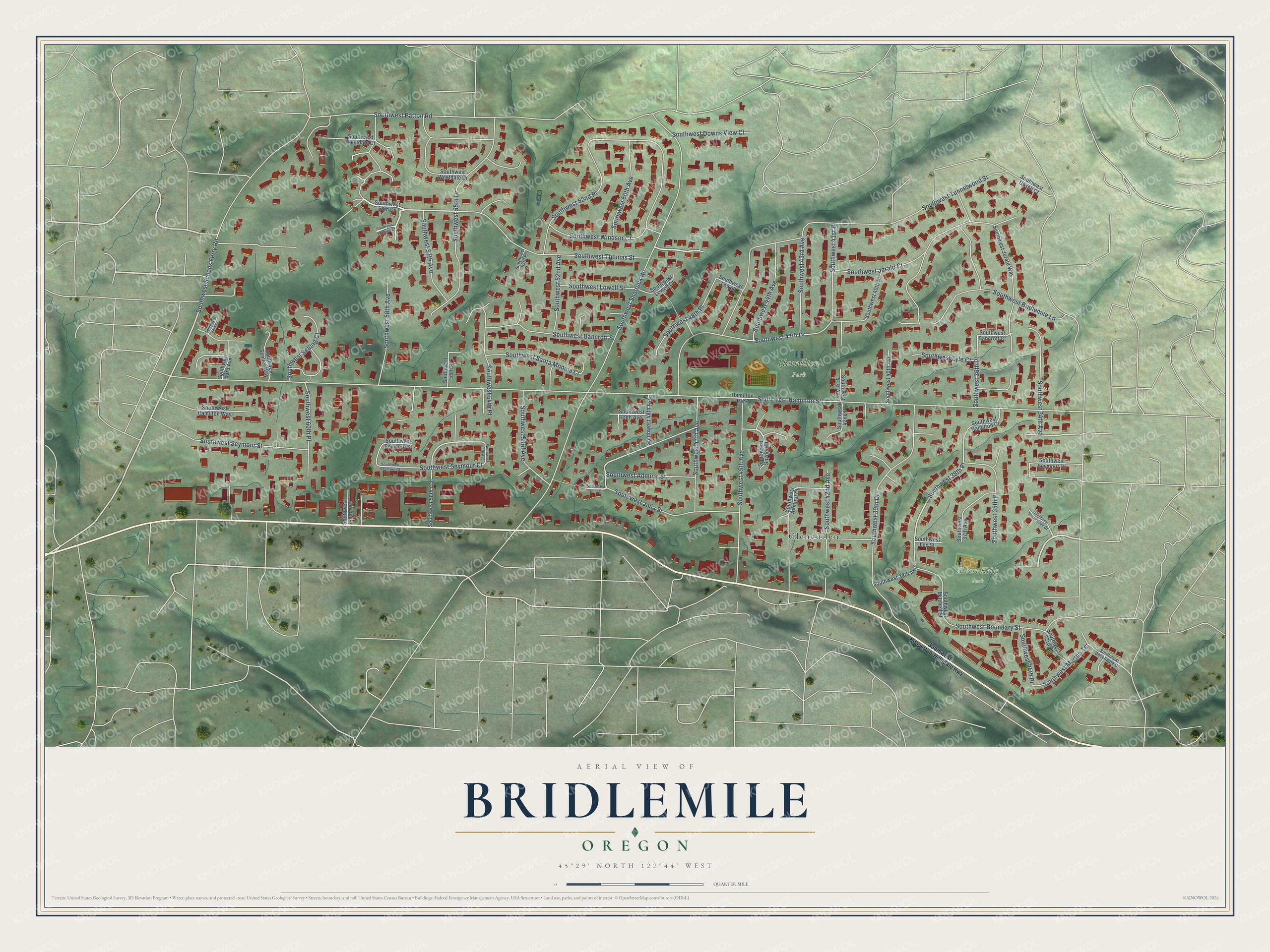 Watermarked full-map preview of Bridlemile, Oregon