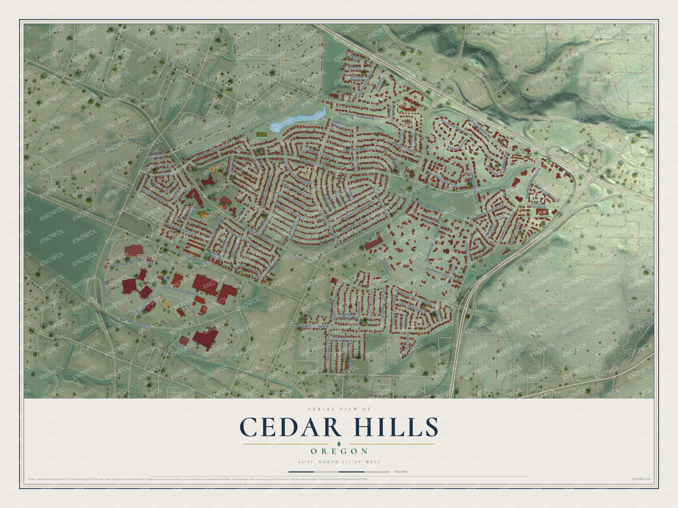 Watermarked full-map preview of Cedar Hills, Oregon