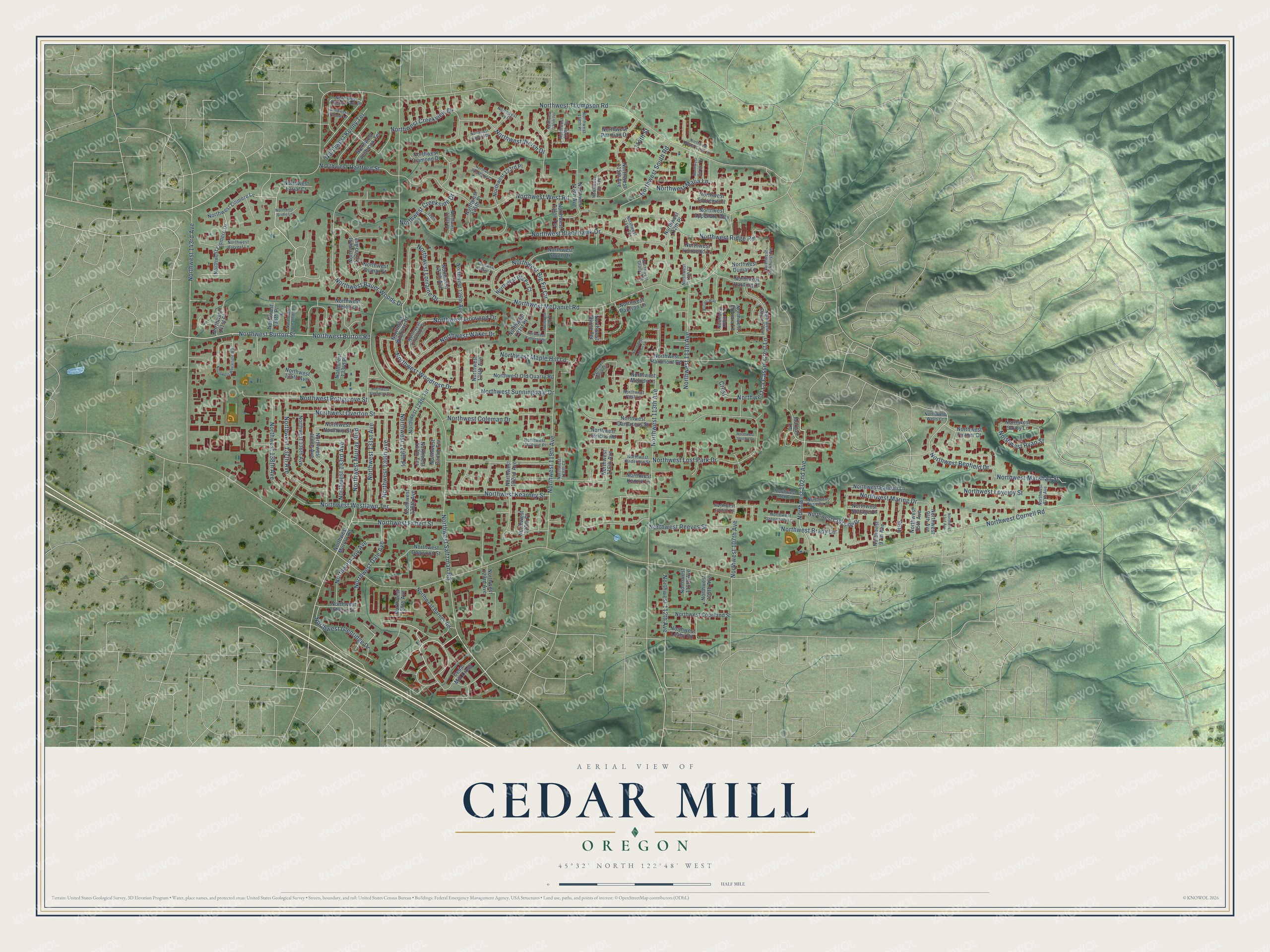 Watermarked full-map preview of Cedar Mill, Oregon