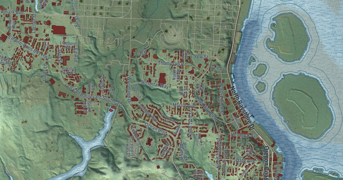 Map of Coos Bay, Oregon in 2026