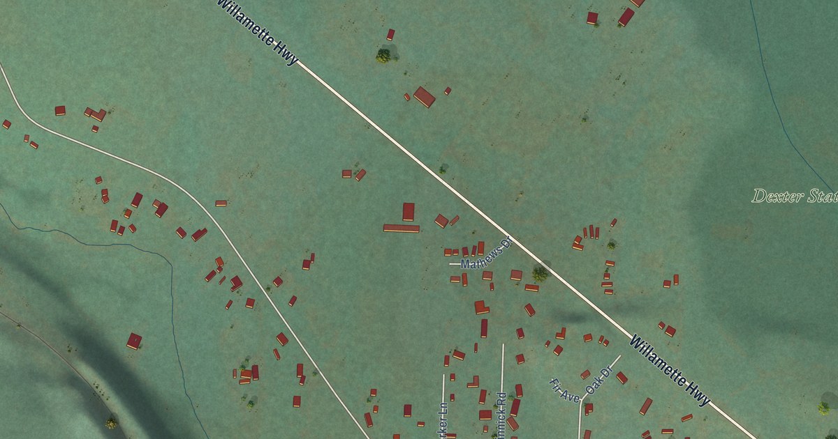 Map of Dexter, Oregon in 2026