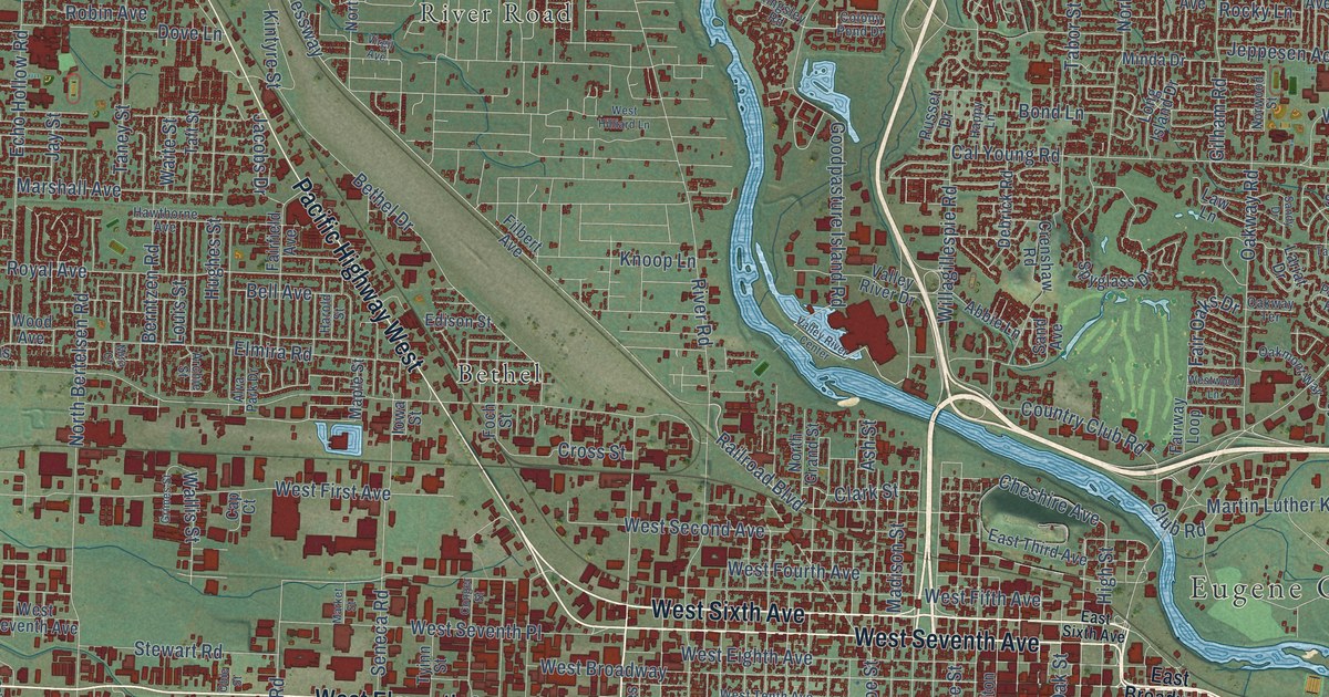 Map of Eugene, Oregon in 2026