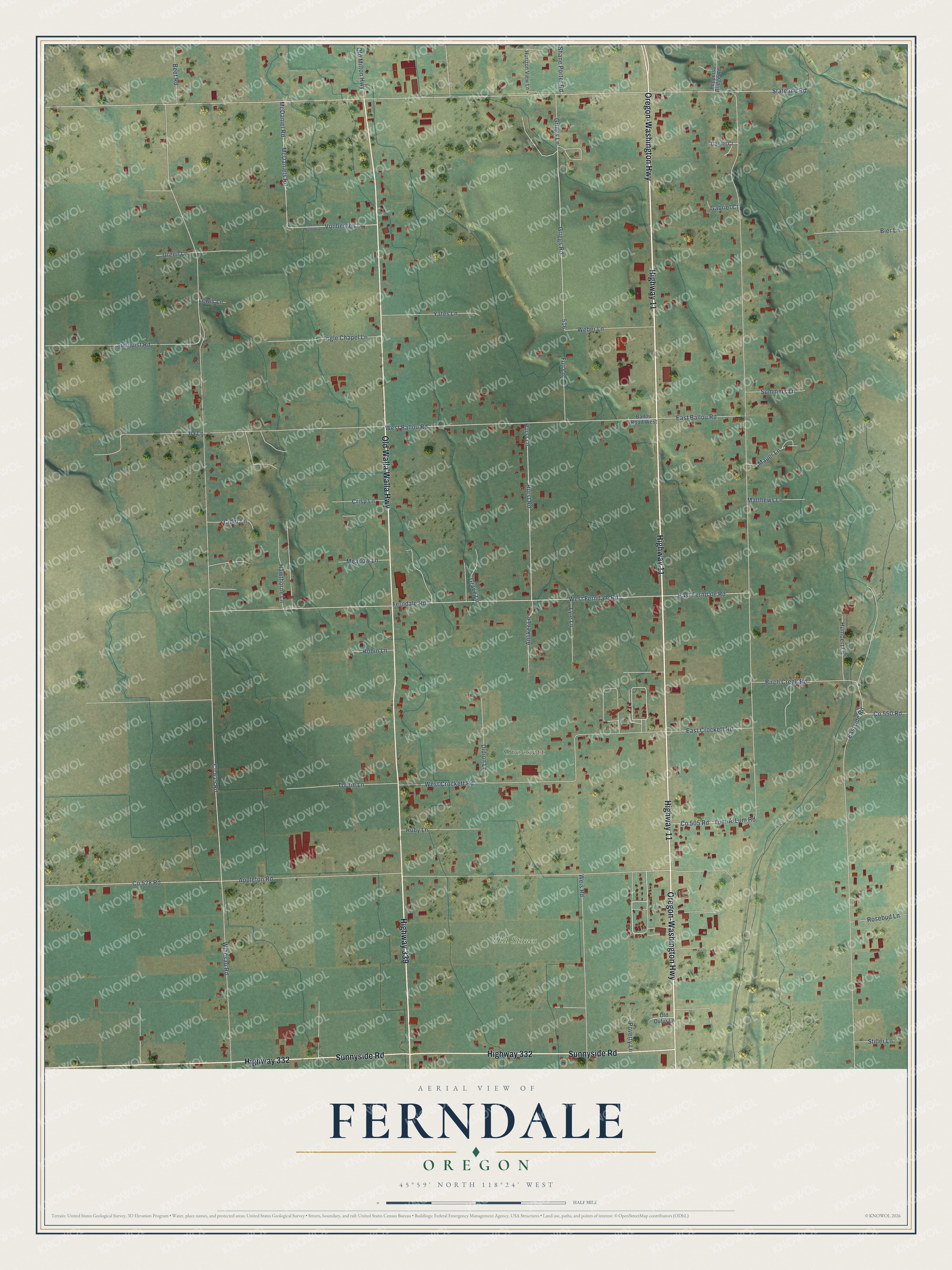 Watermarked full-map preview of Ferndale, Oregon