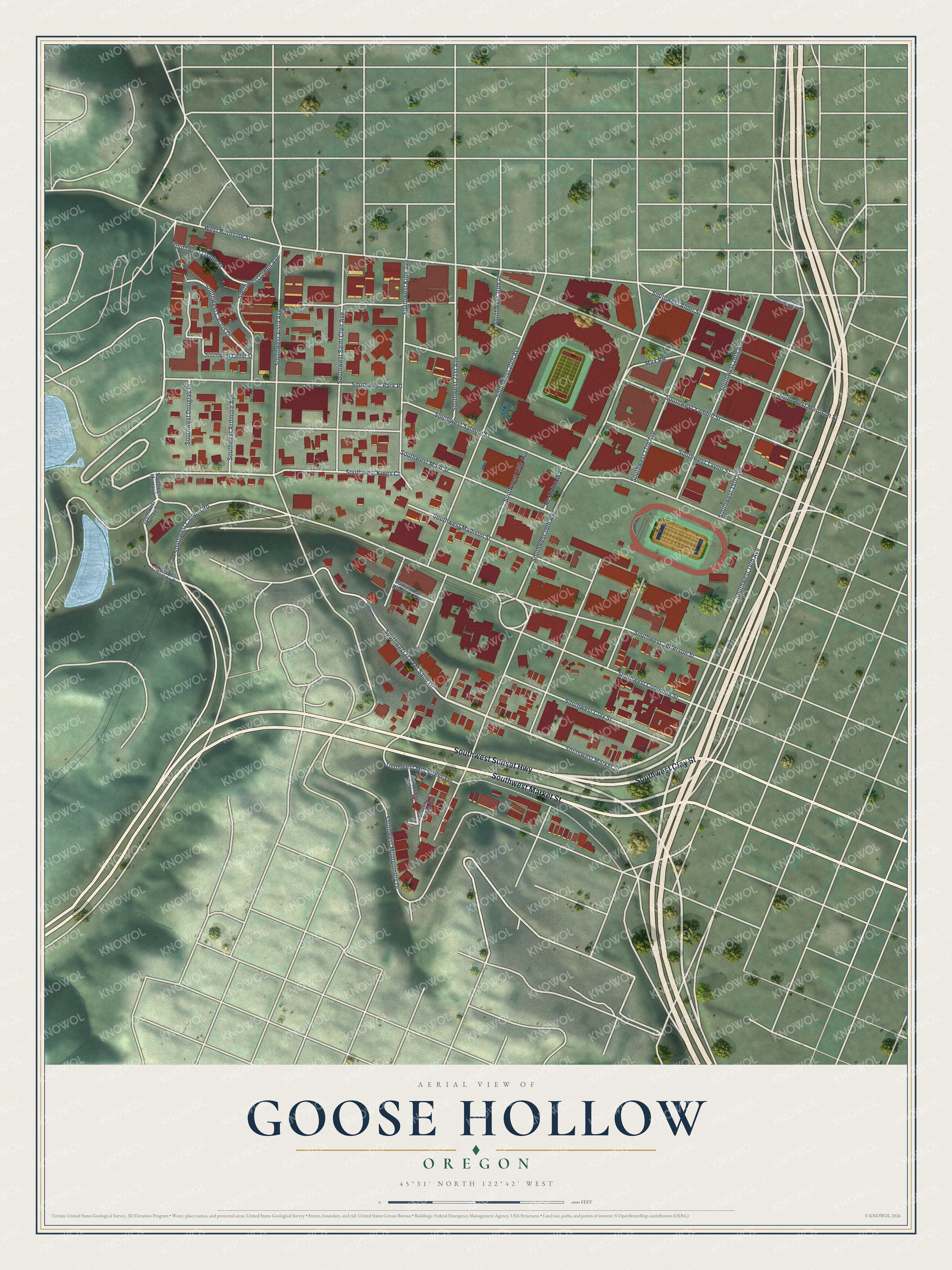 Watermarked full-map preview of Goose Hollow, Oregon