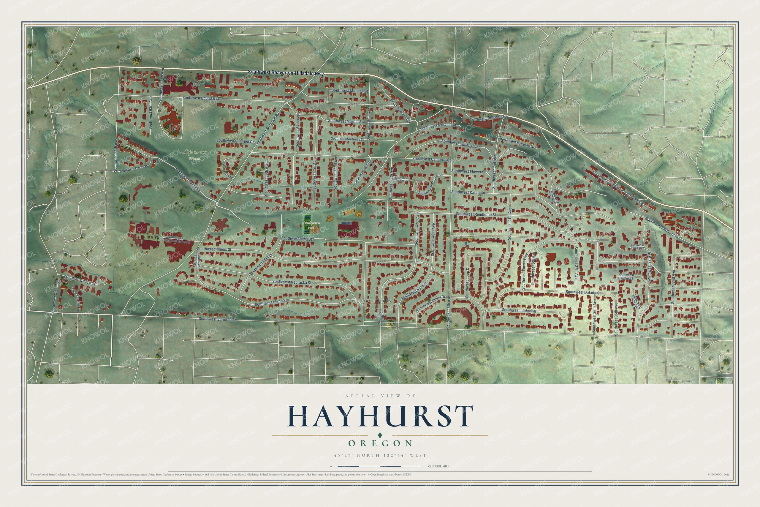 Watermarked full-map preview of Hayhurst, Oregon