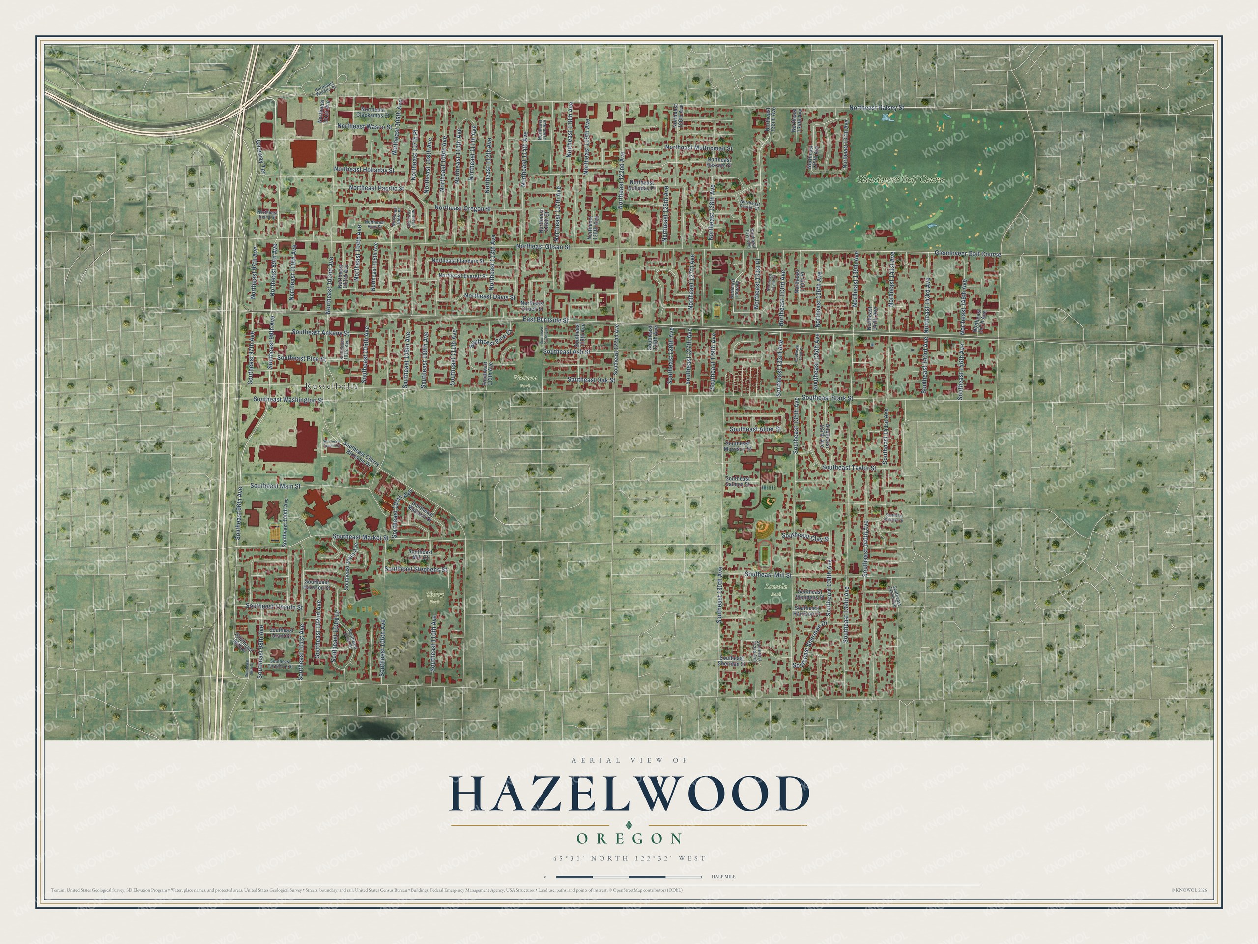 Watermarked full-map preview of Hazelwood, Oregon