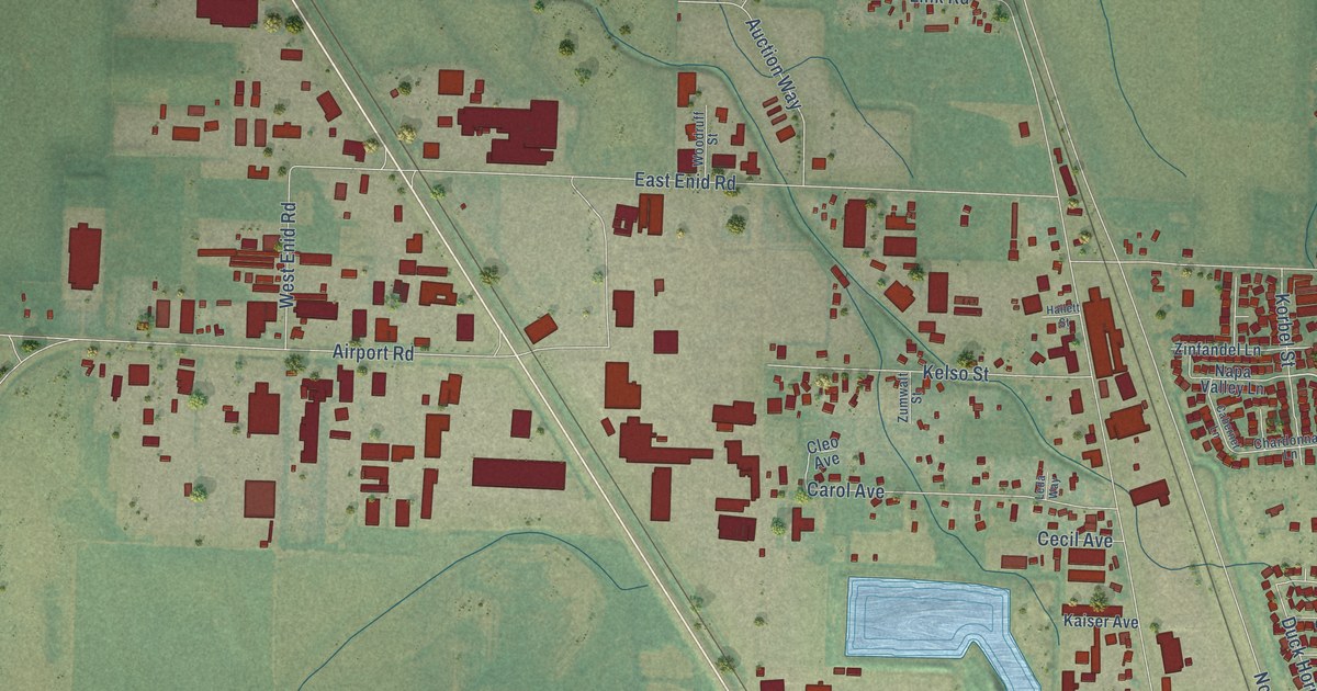 Close-up of streets and buildings in Irving, Oregon