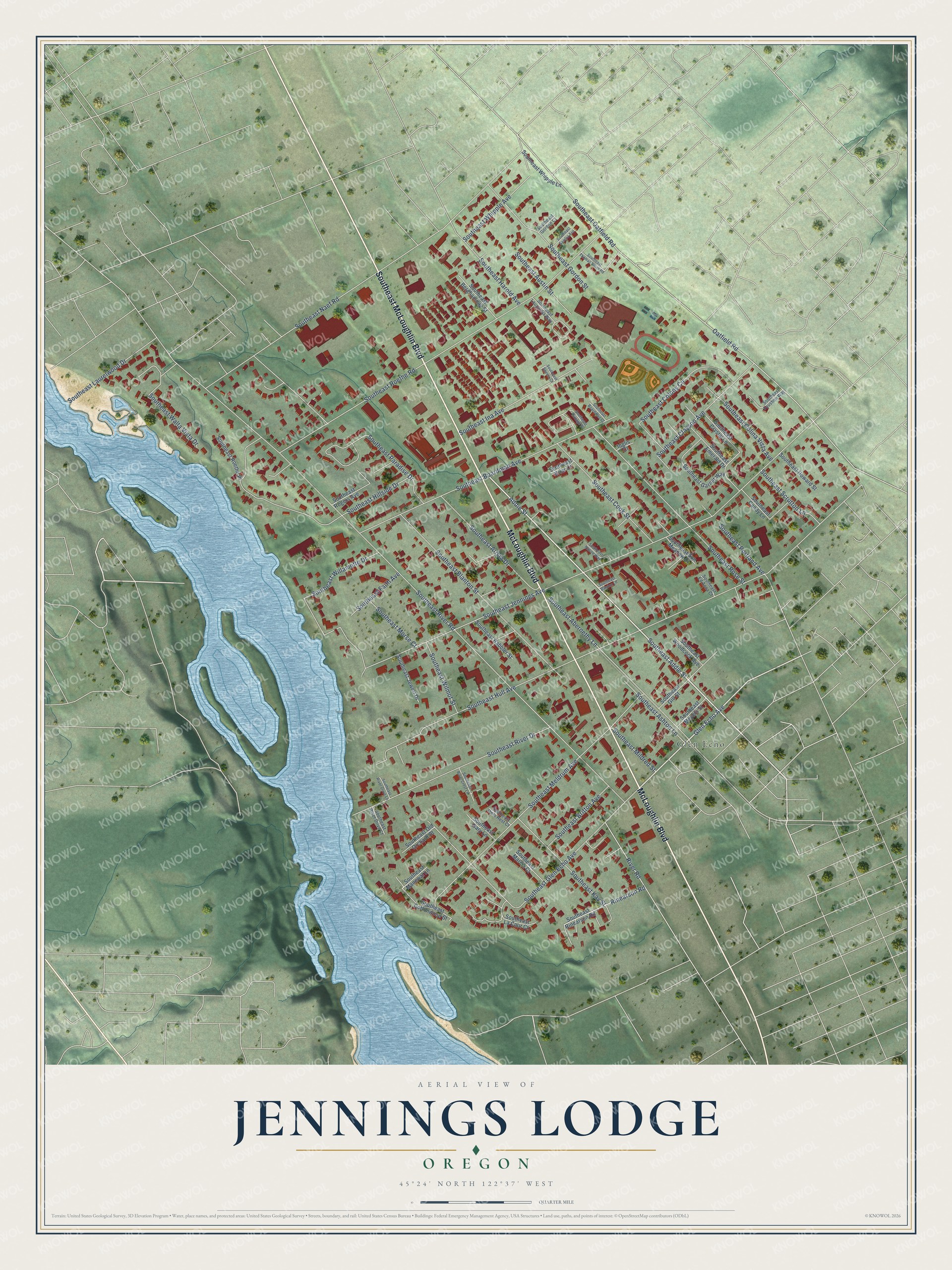 Watermarked full-map preview of Jennings Lodge, Oregon