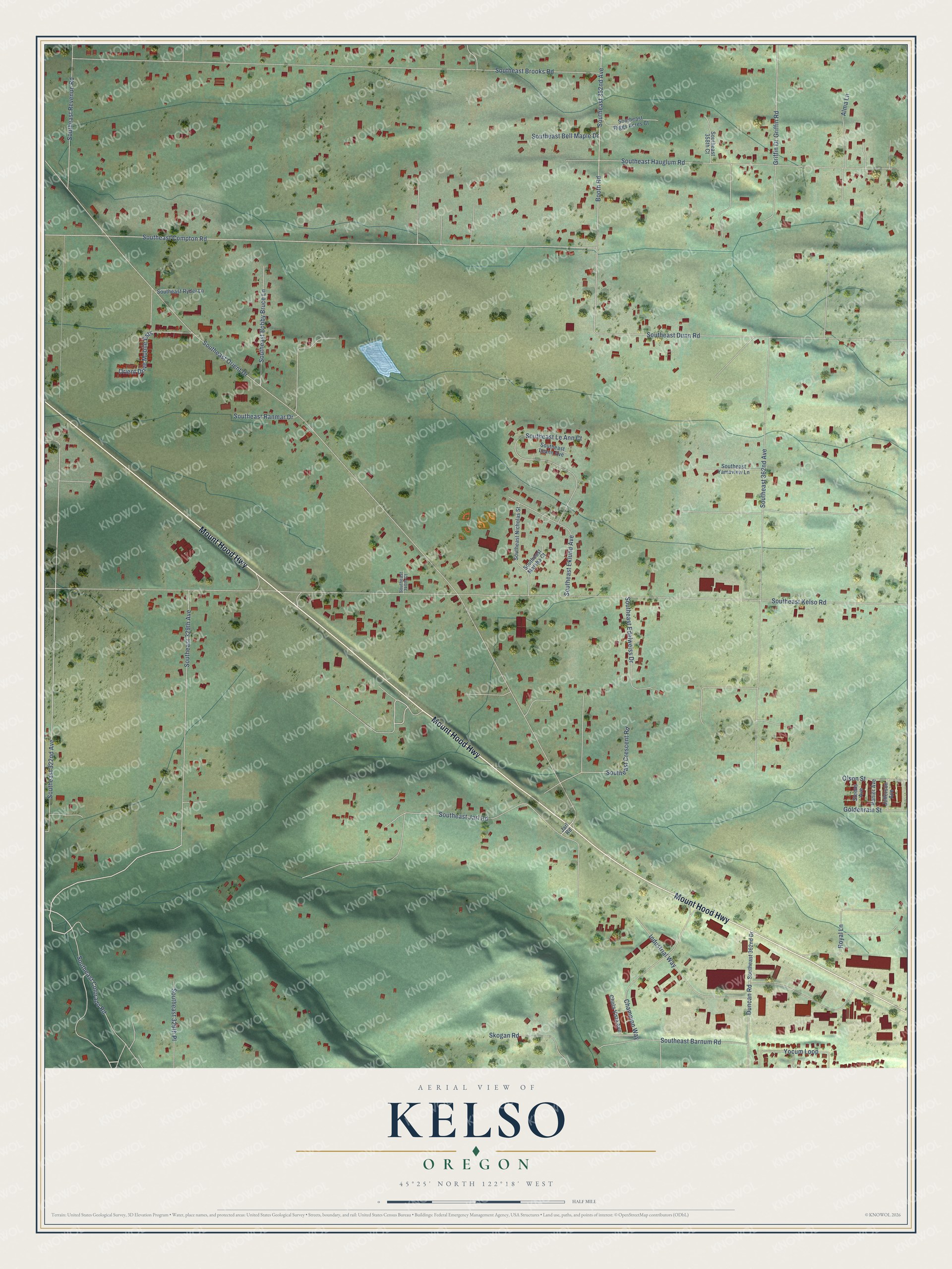 Watermarked full-map preview of Kelso, Oregon