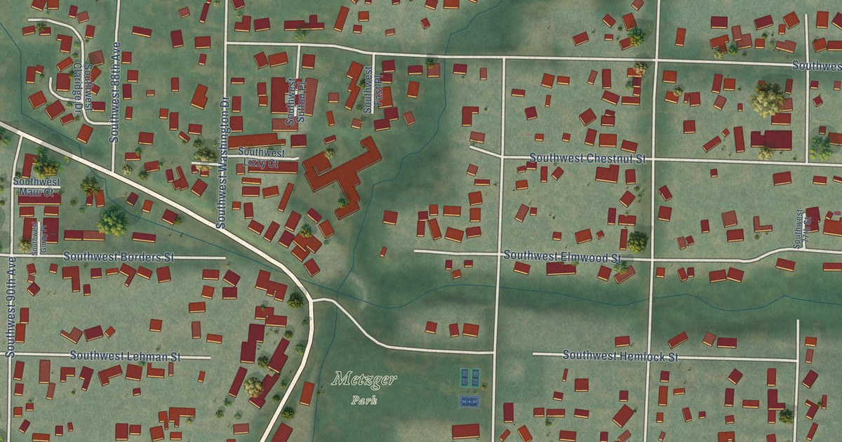 Map of Metzger, Oregon in 2026