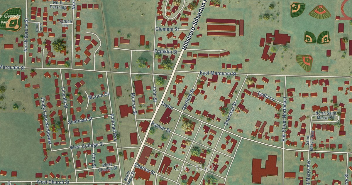 Map of Mount Angel, Oregon in 2026