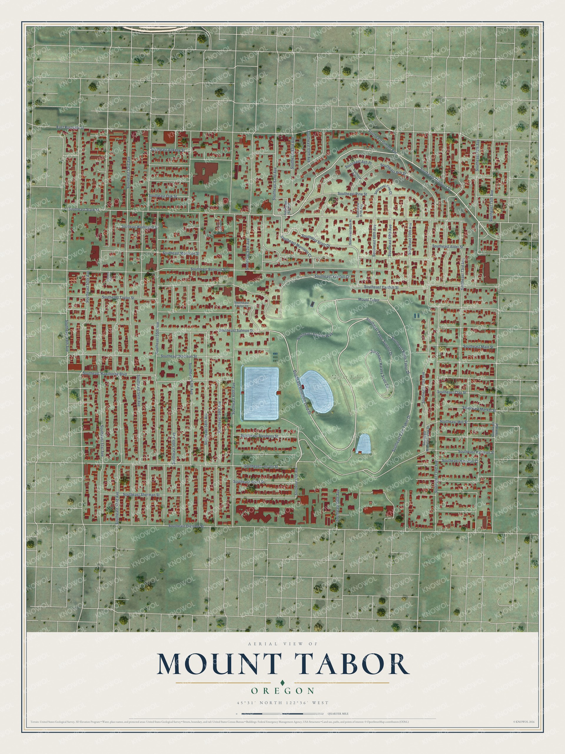 Watermarked full-map preview of Mount Tabor, Oregon