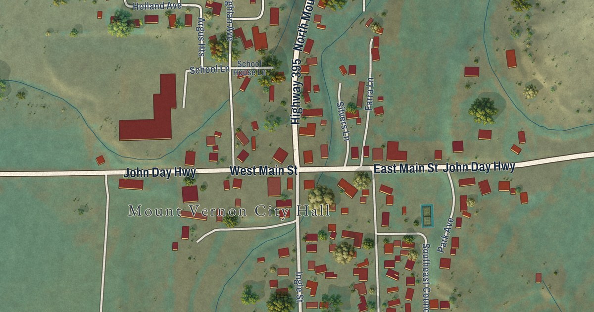 Map of Mount Vernon, Oregon in 2026