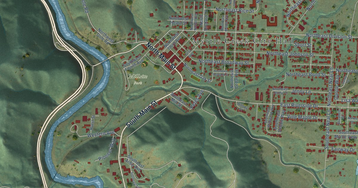 Map of Myrtle Creek, Oregon in 2026