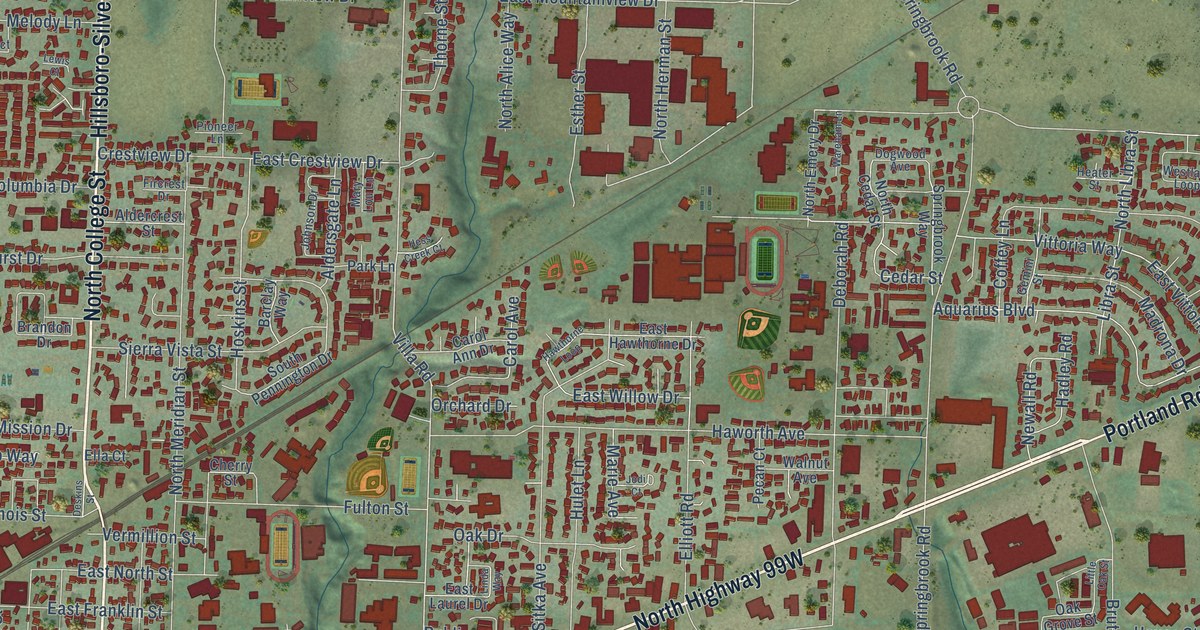 Map of Newberg, Oregon in 2026