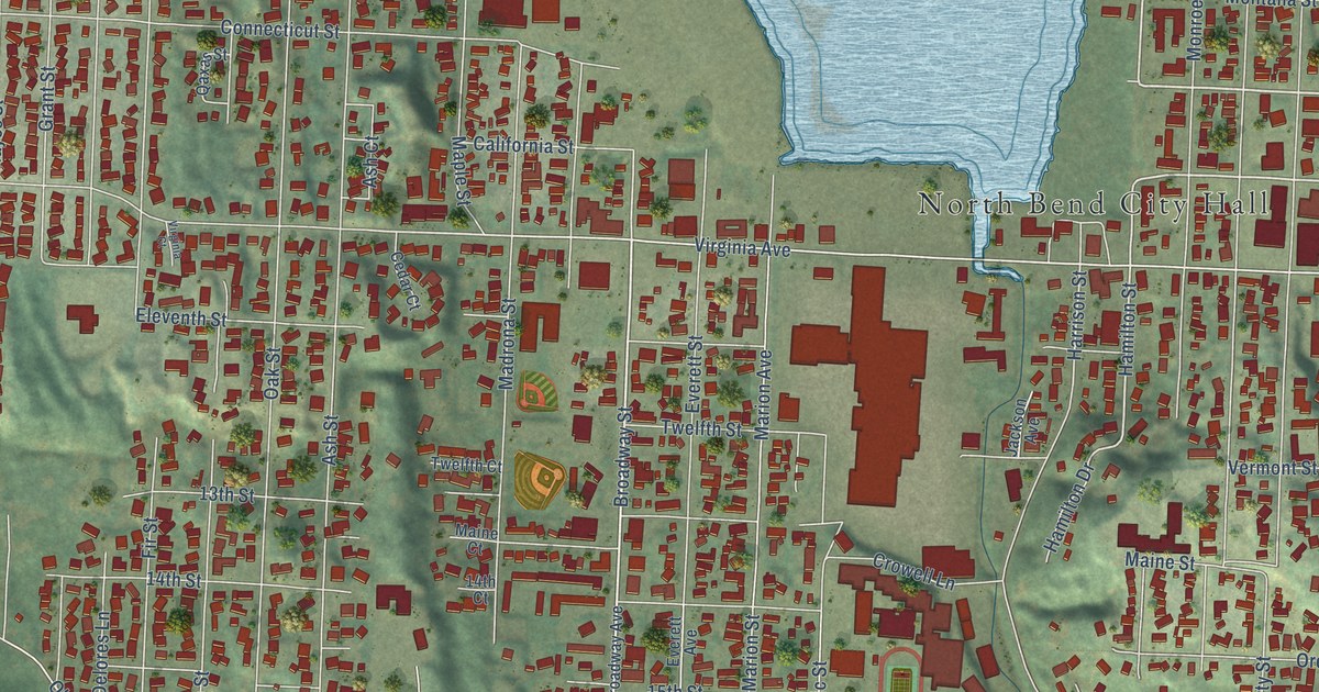 Map of North Bend, Oregon in 2026
