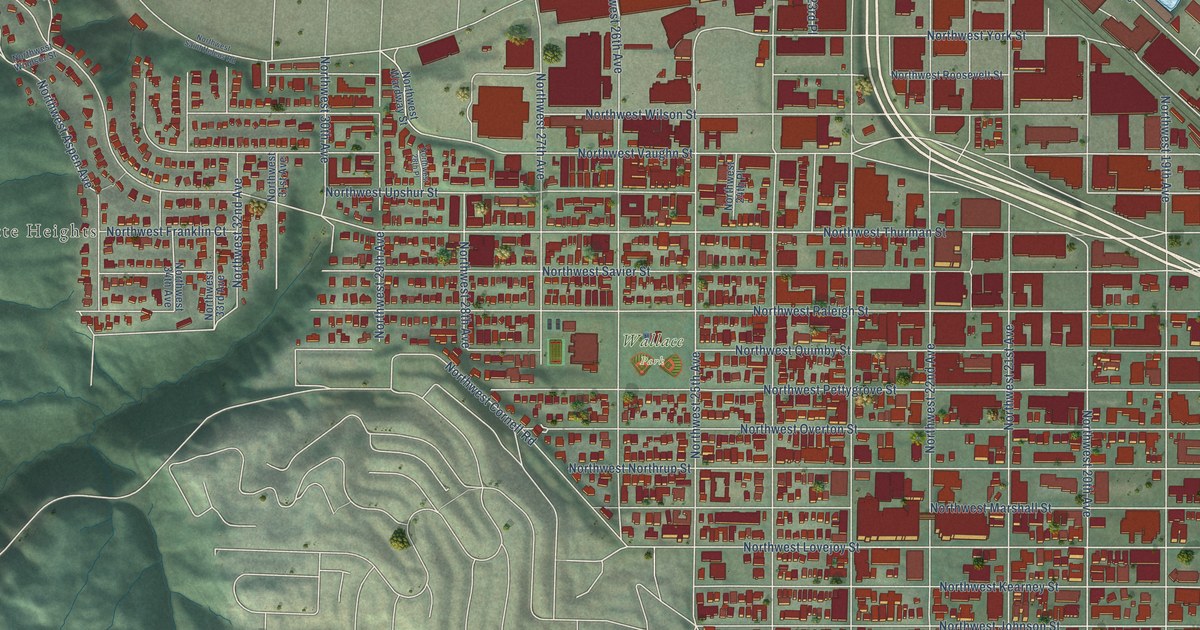 Close-up of streets and buildings in Northwest District, Oregon