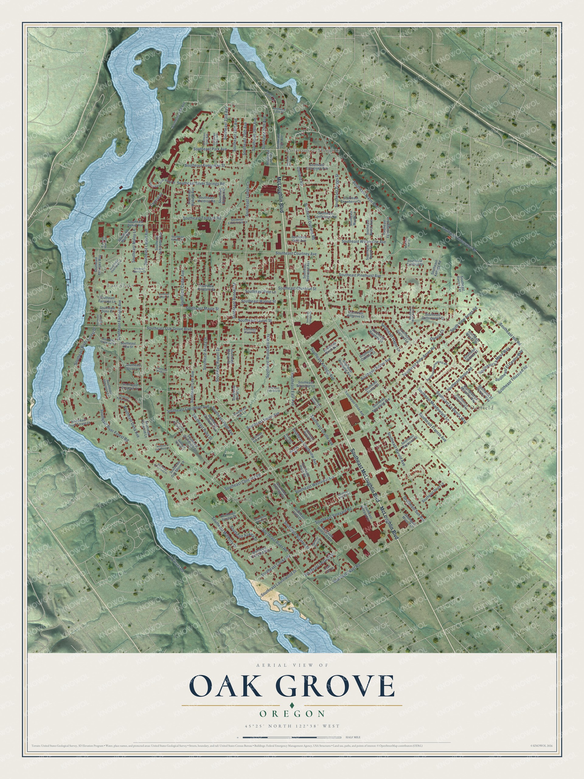 Watermarked full-map preview of Oak Grove, Oregon