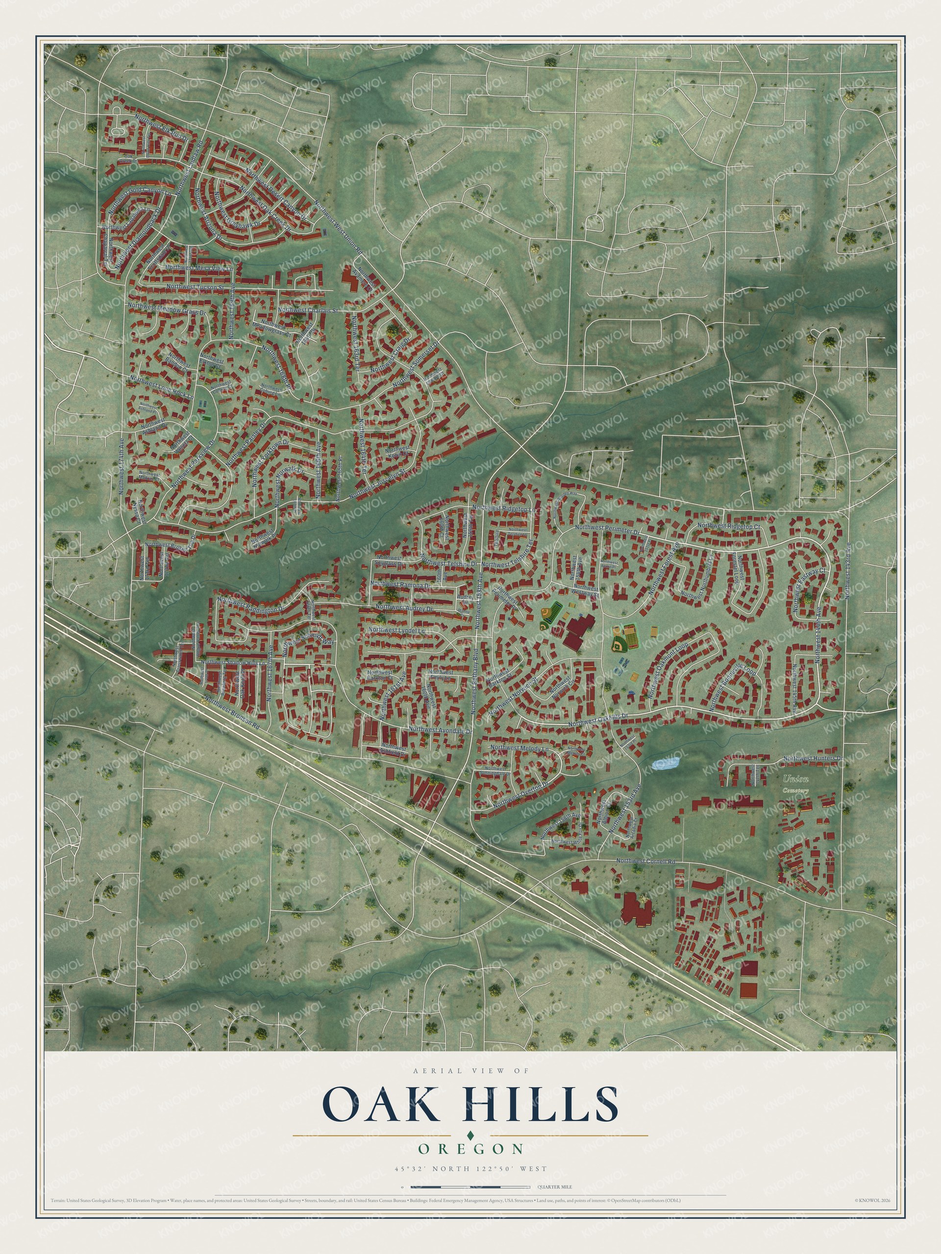 Watermarked full-map preview of Oak Hills, Oregon