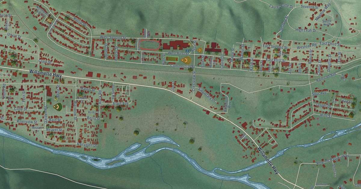 Map of Oakridge, Oregon in 2026