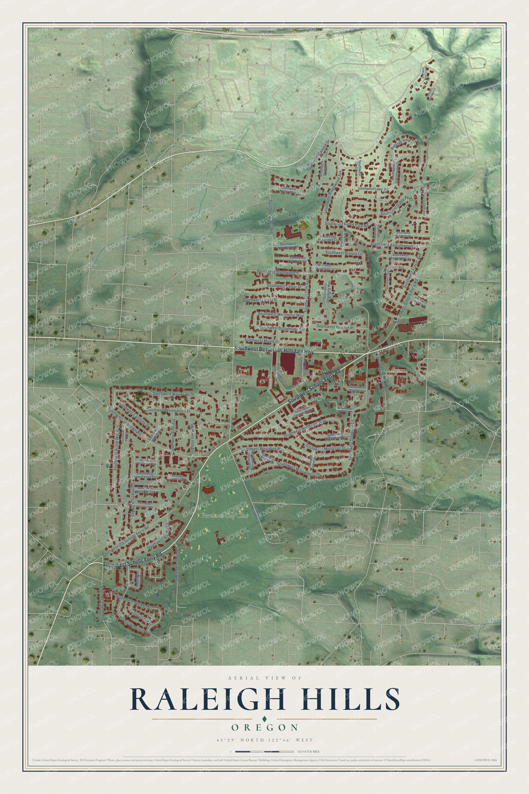 Watermarked full-map preview of Raleigh Hills, Oregon