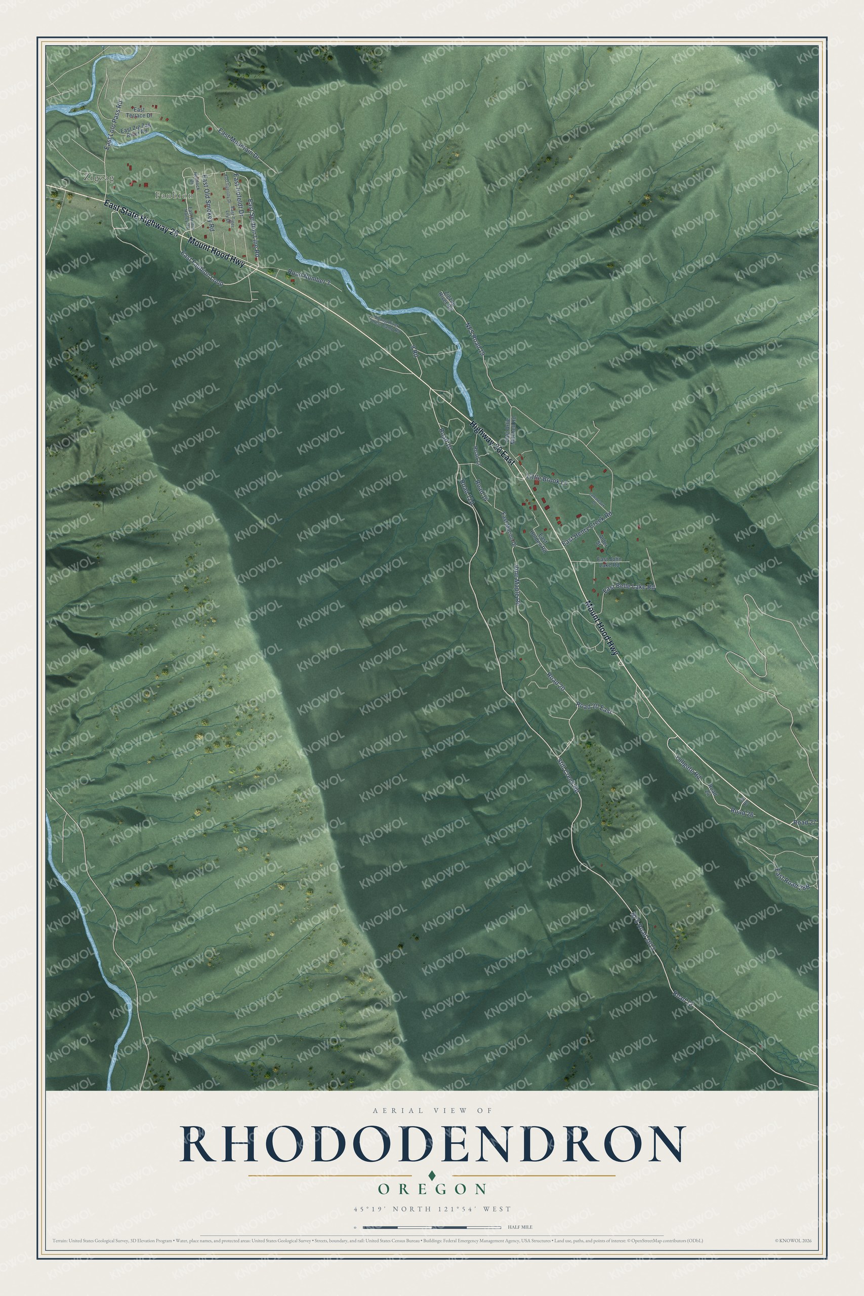 Watermarked full-map preview of Rhododendron, Oregon