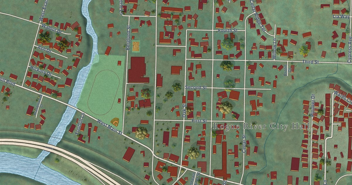 Map of Rogue River, Oregon in 2026