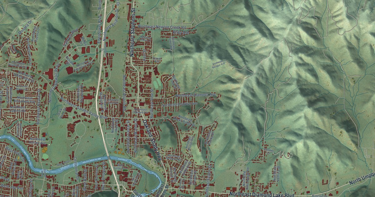 Map of Roseburg, Oregon in 2026