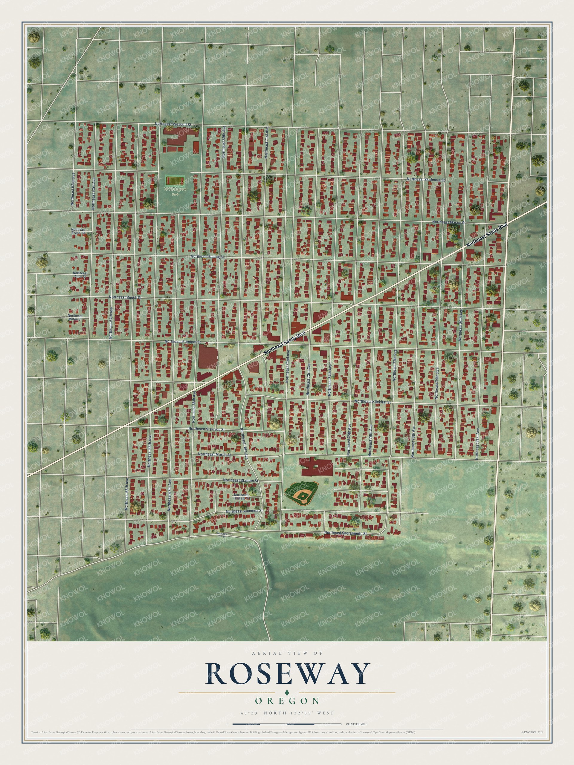 Watermarked full-map preview of Roseway, Oregon