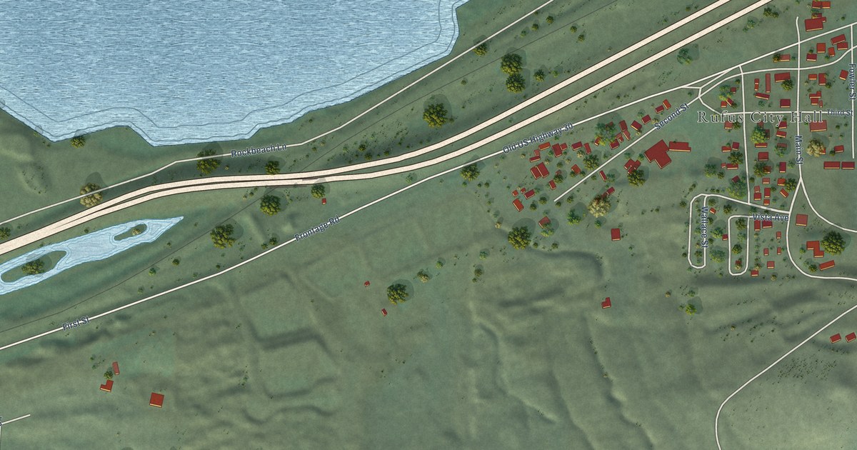 Map of Rufus, Oregon in 2026