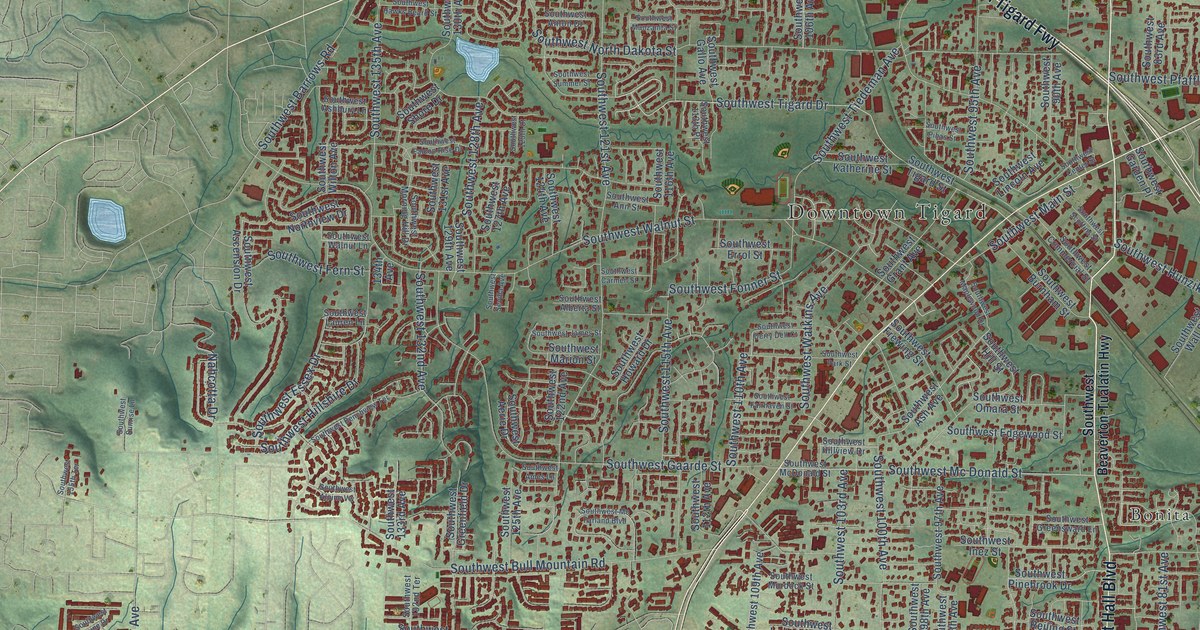 Map of Tigard, Oregon in 2026