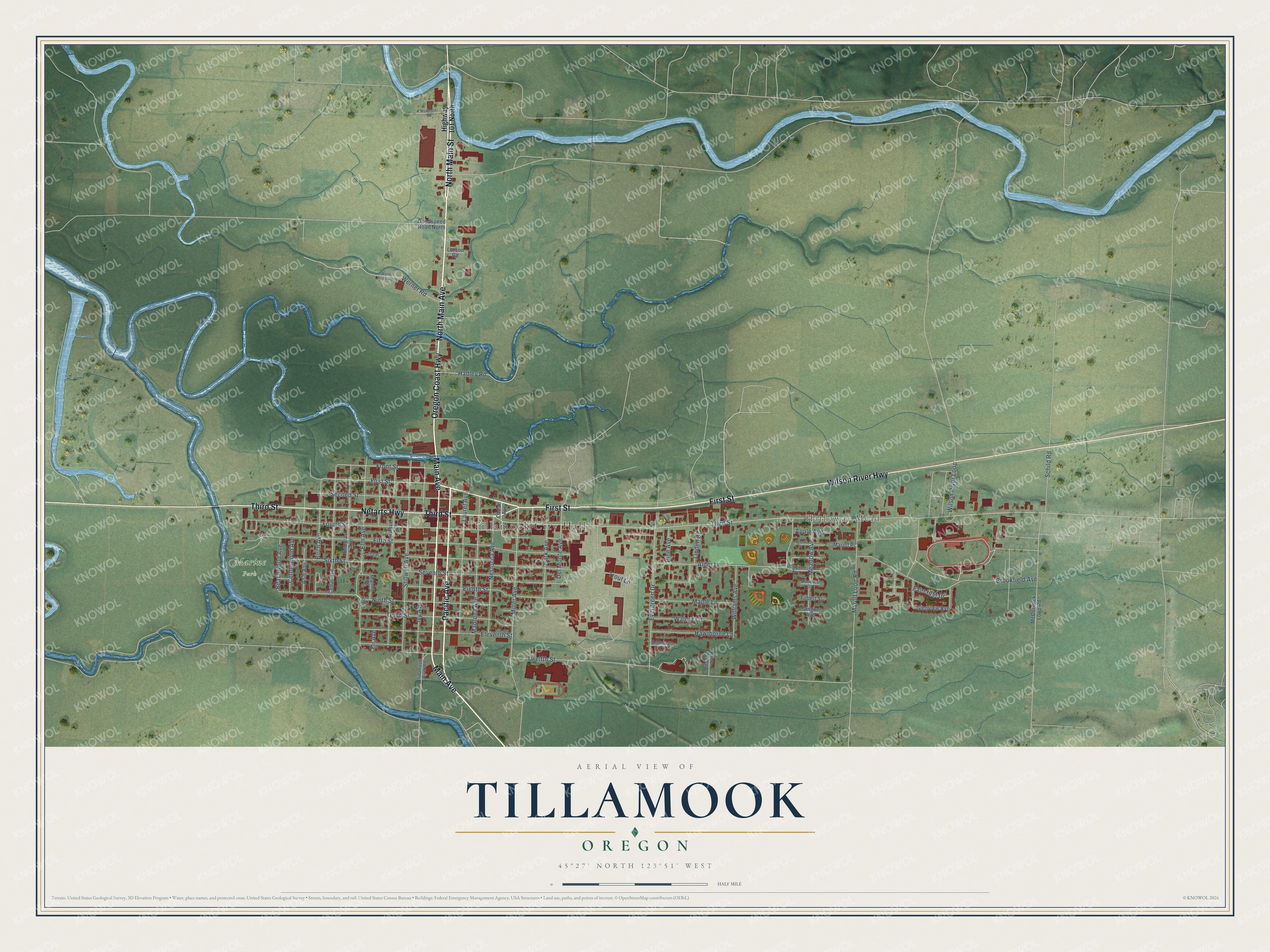Watermarked full-map preview of Tillamook, Oregon
