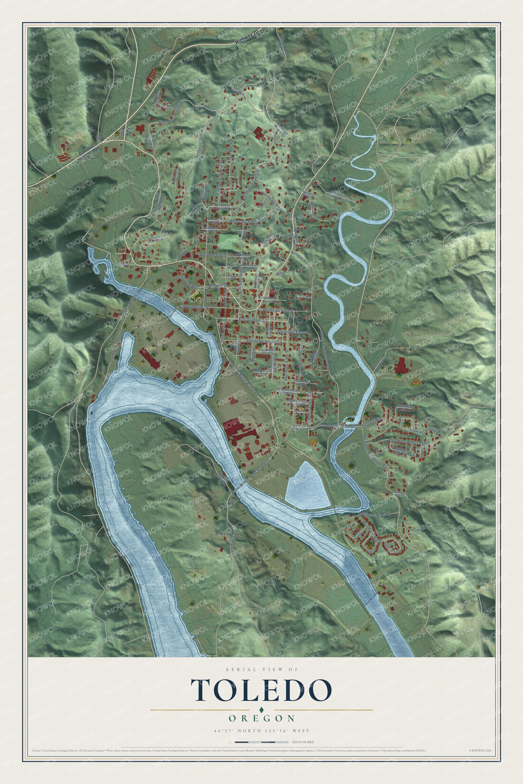 Watermarked full-map preview of Toledo, Oregon