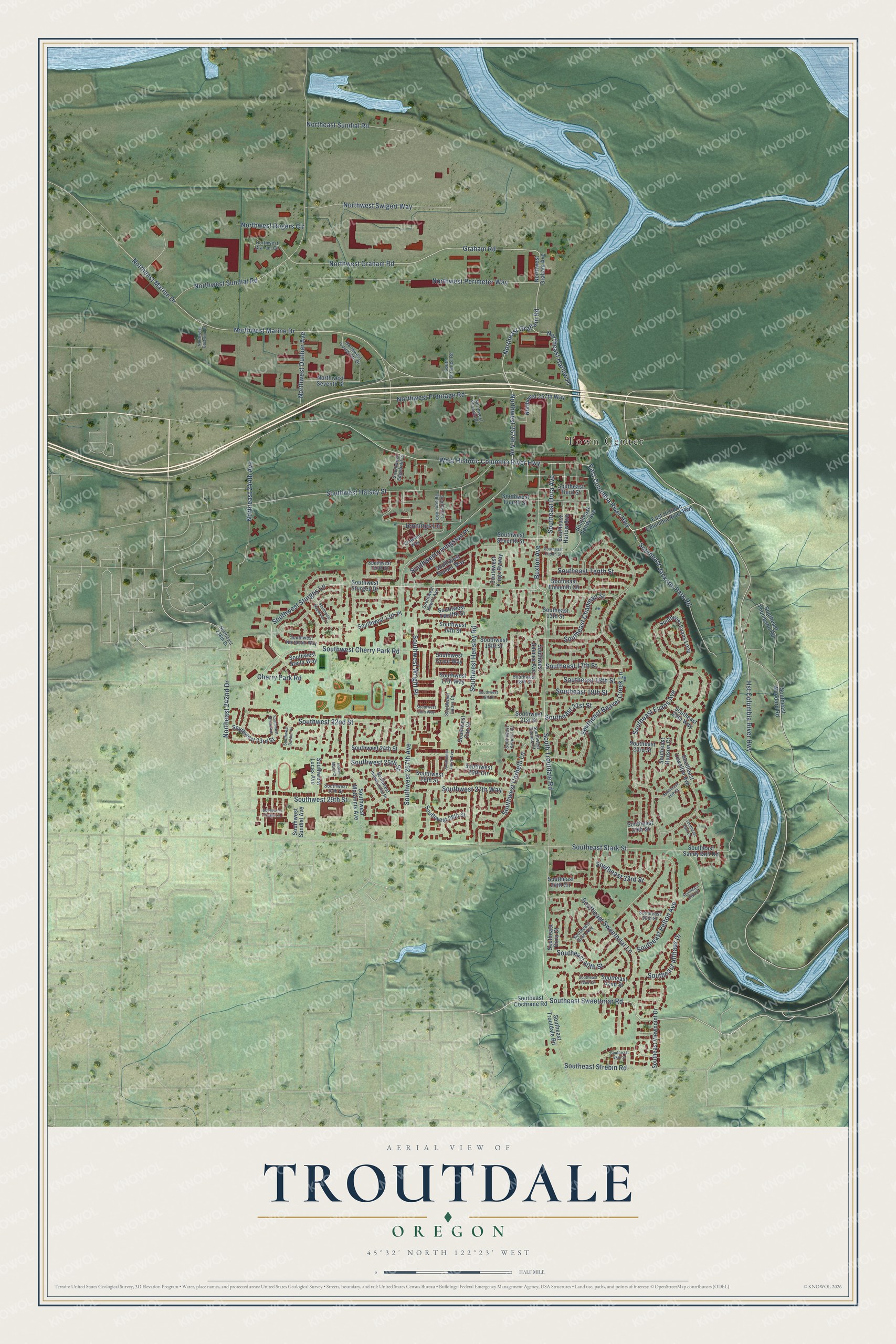 Watermarked full-map preview of Troutdale, Oregon