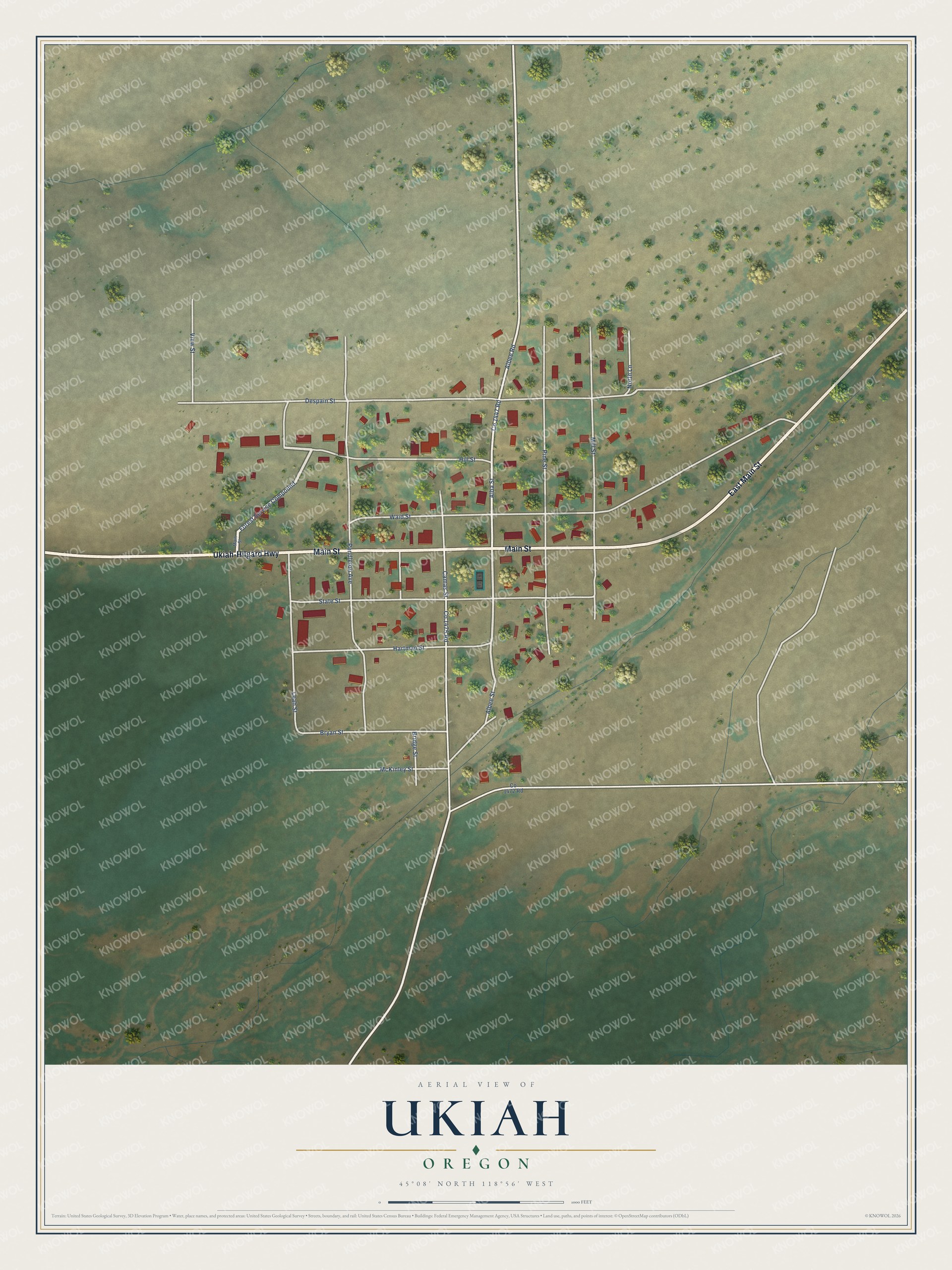 Watermarked full-map preview of Ukiah, Oregon