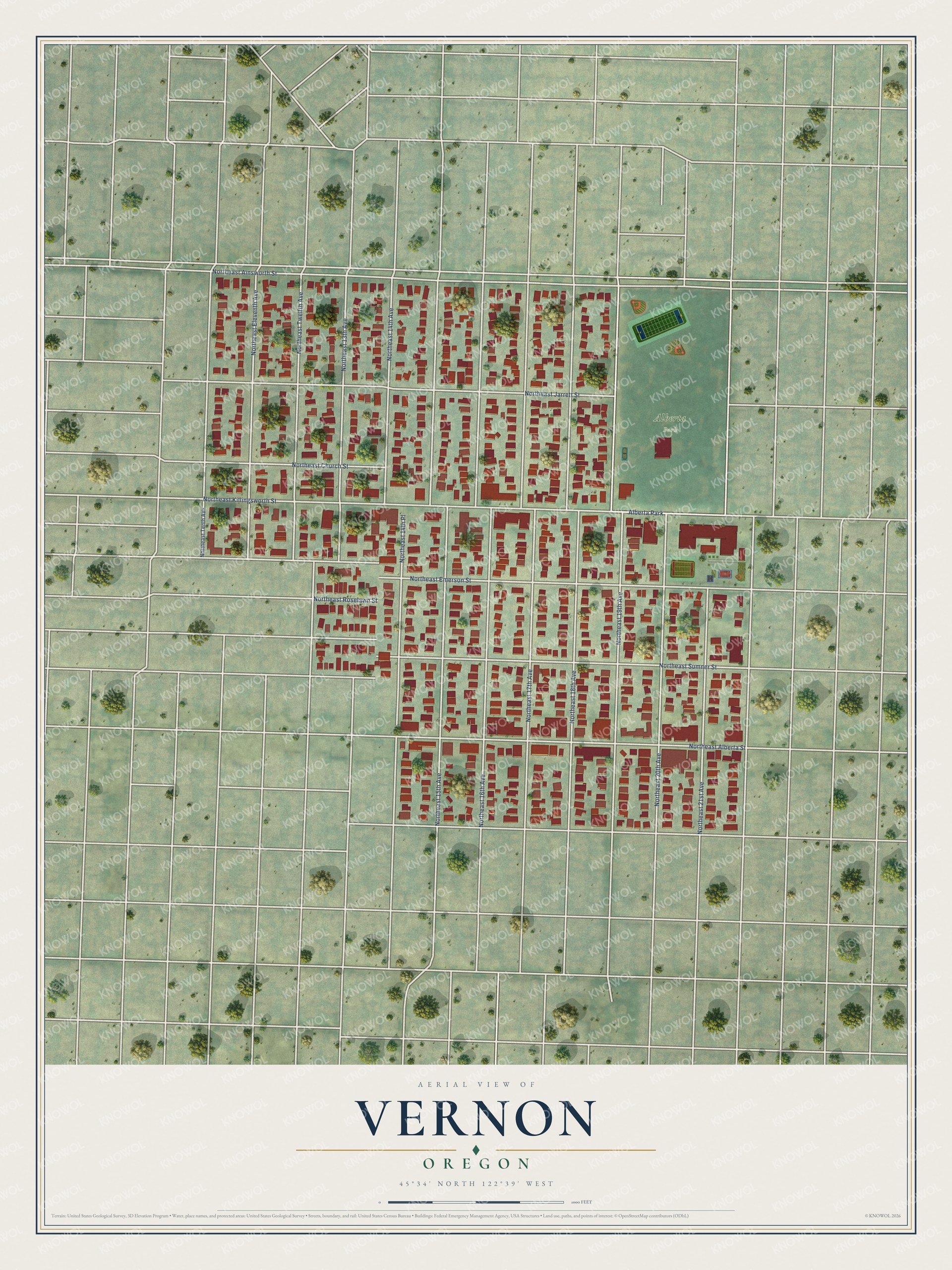 Watermarked full-map preview of Vernon, Oregon