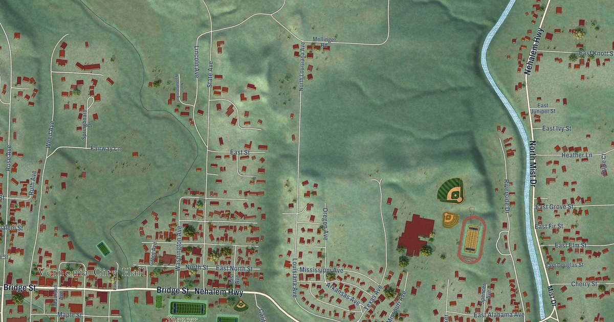 Map of Vernonia, Oregon in 2026