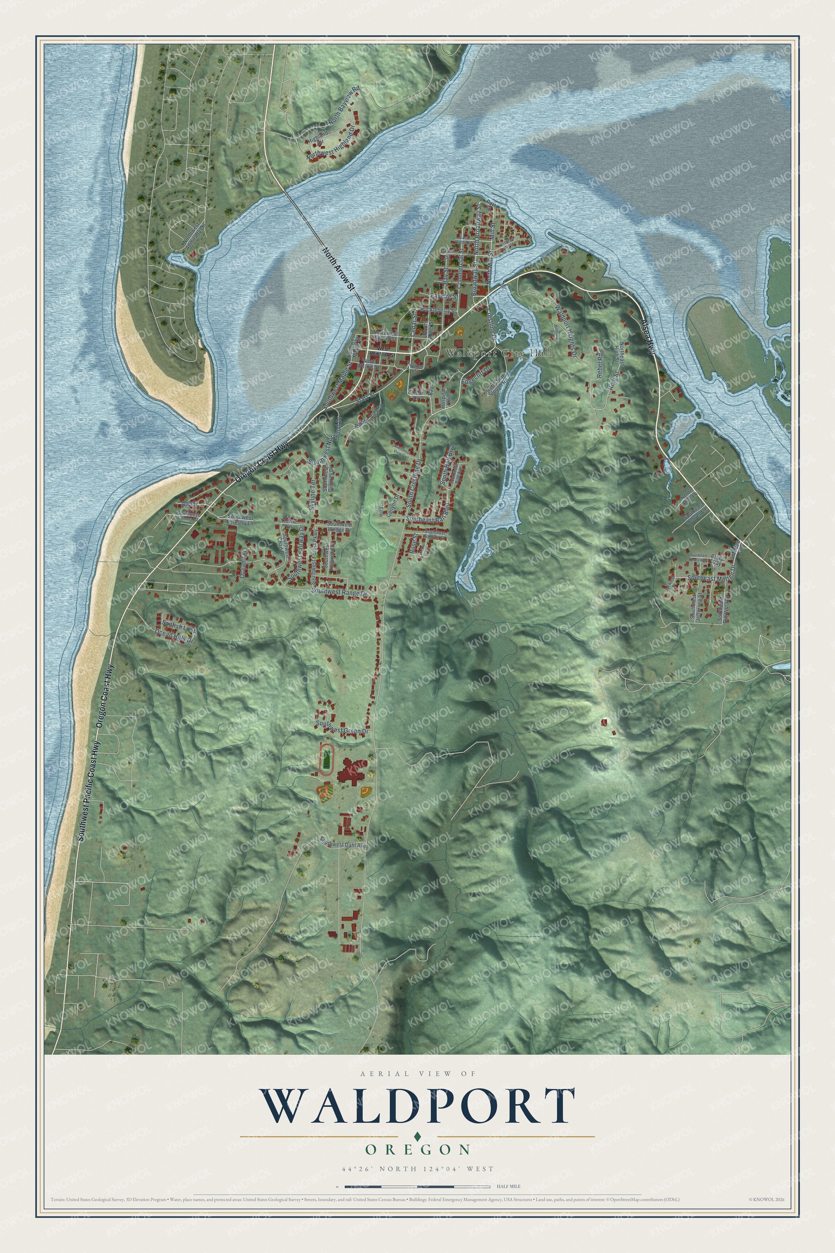 Watermarked full-map preview of Waldport, Oregon