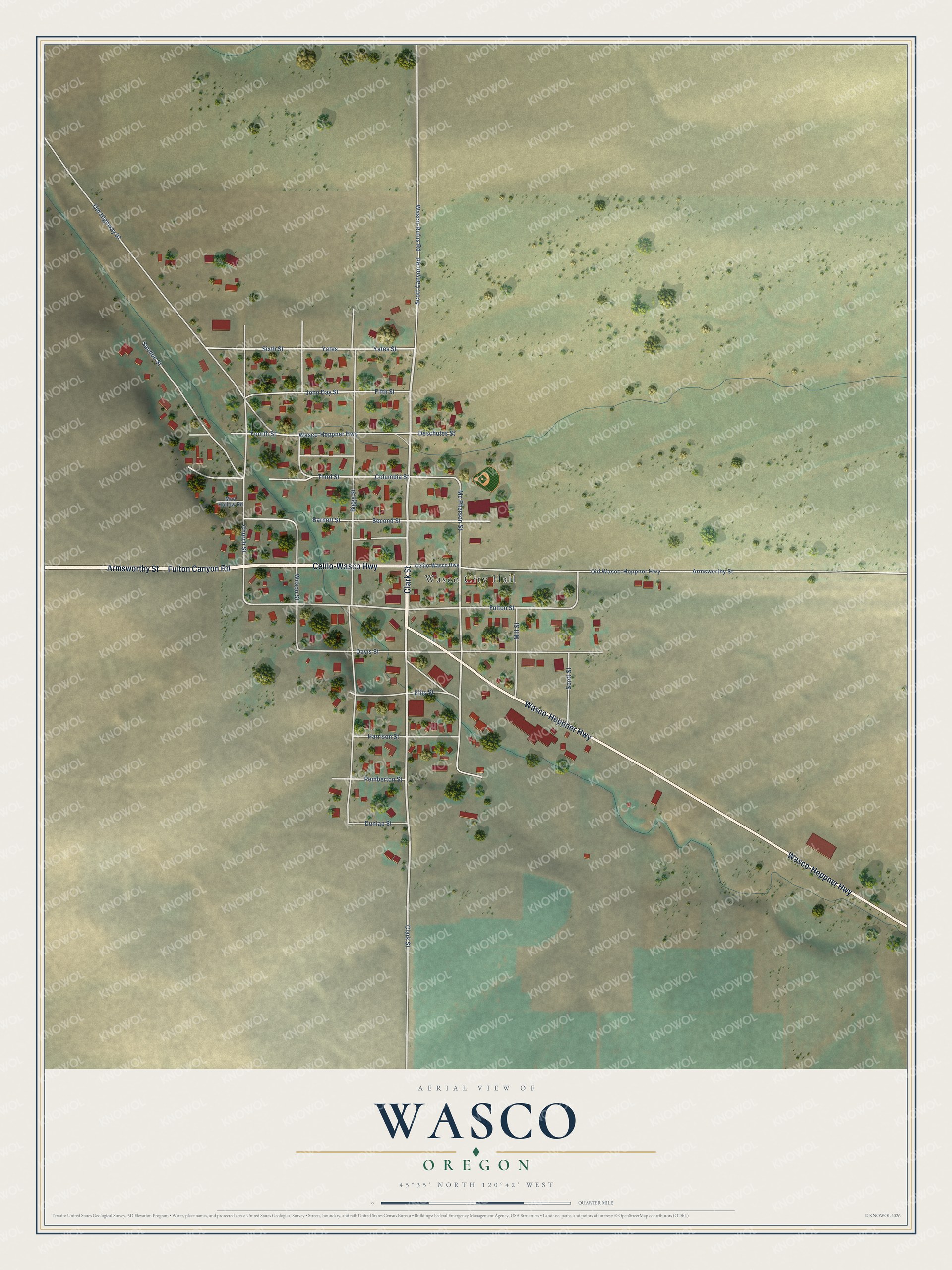 Watermarked full-map preview of Wasco, Oregon