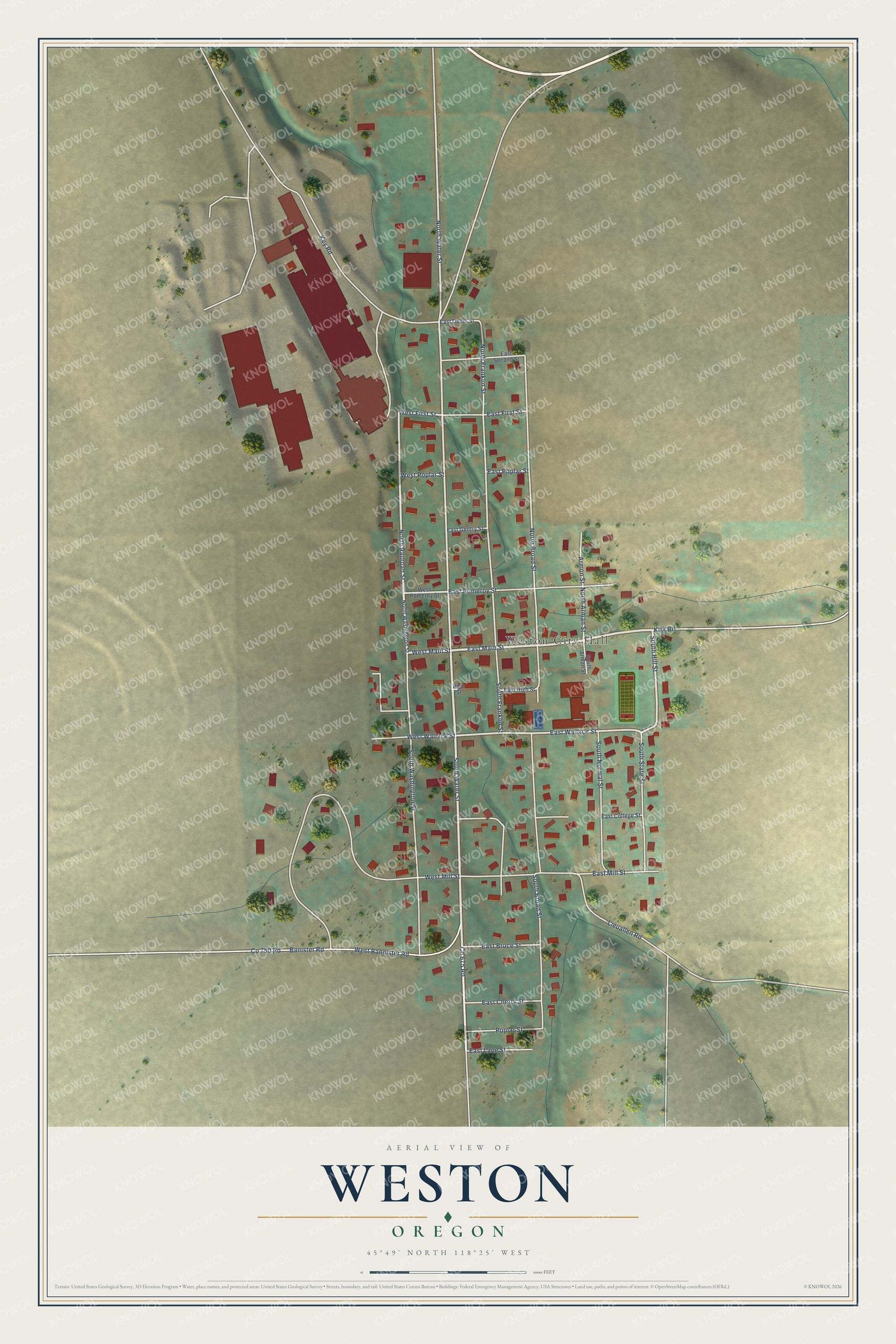 Watermarked full-map preview of Weston, Oregon